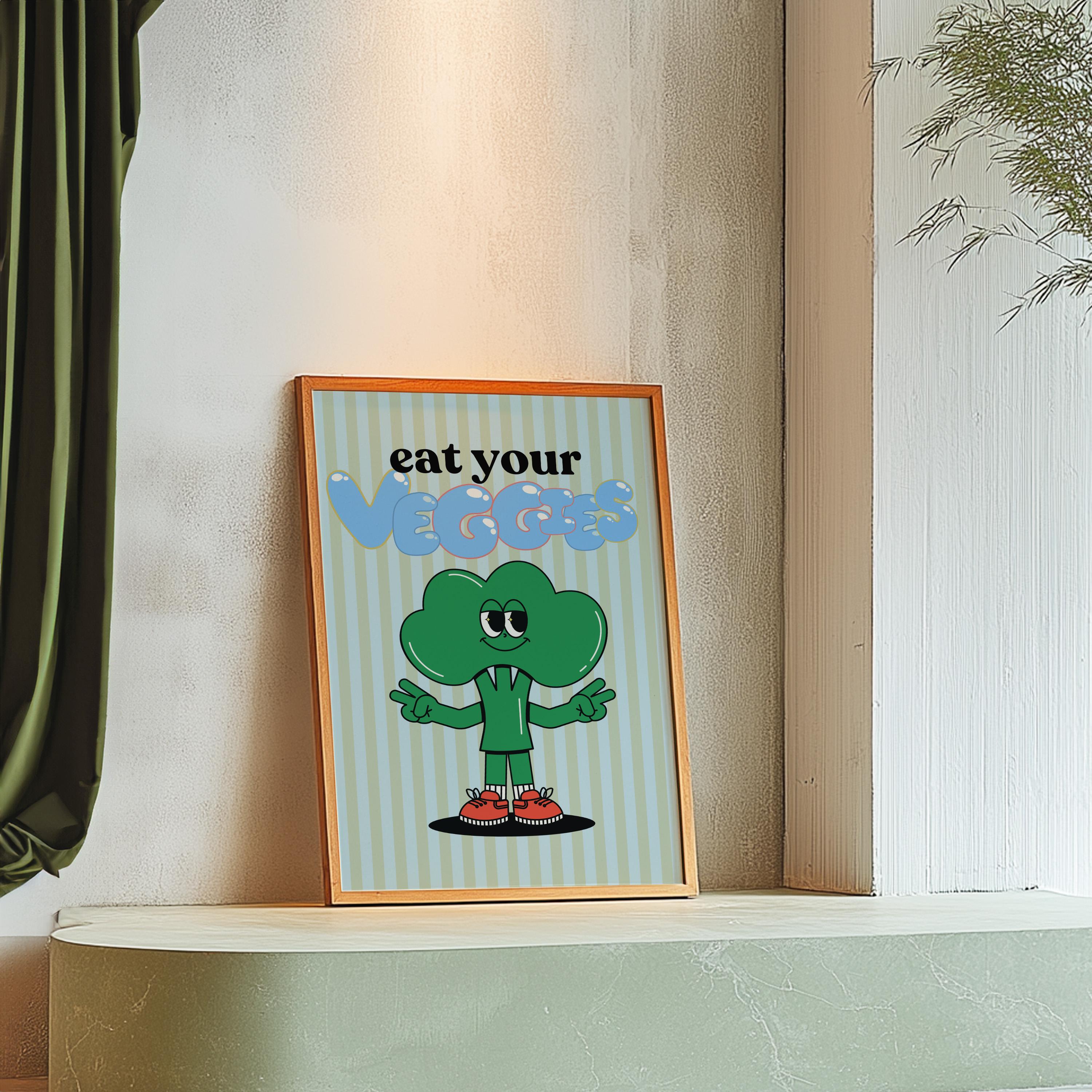 Retro Mental Health Print, Therapy Office, Counseling Wall Art, Digital Prints, Eat Veggies Art, Health and Wellness Poster, GS Print Shoppe