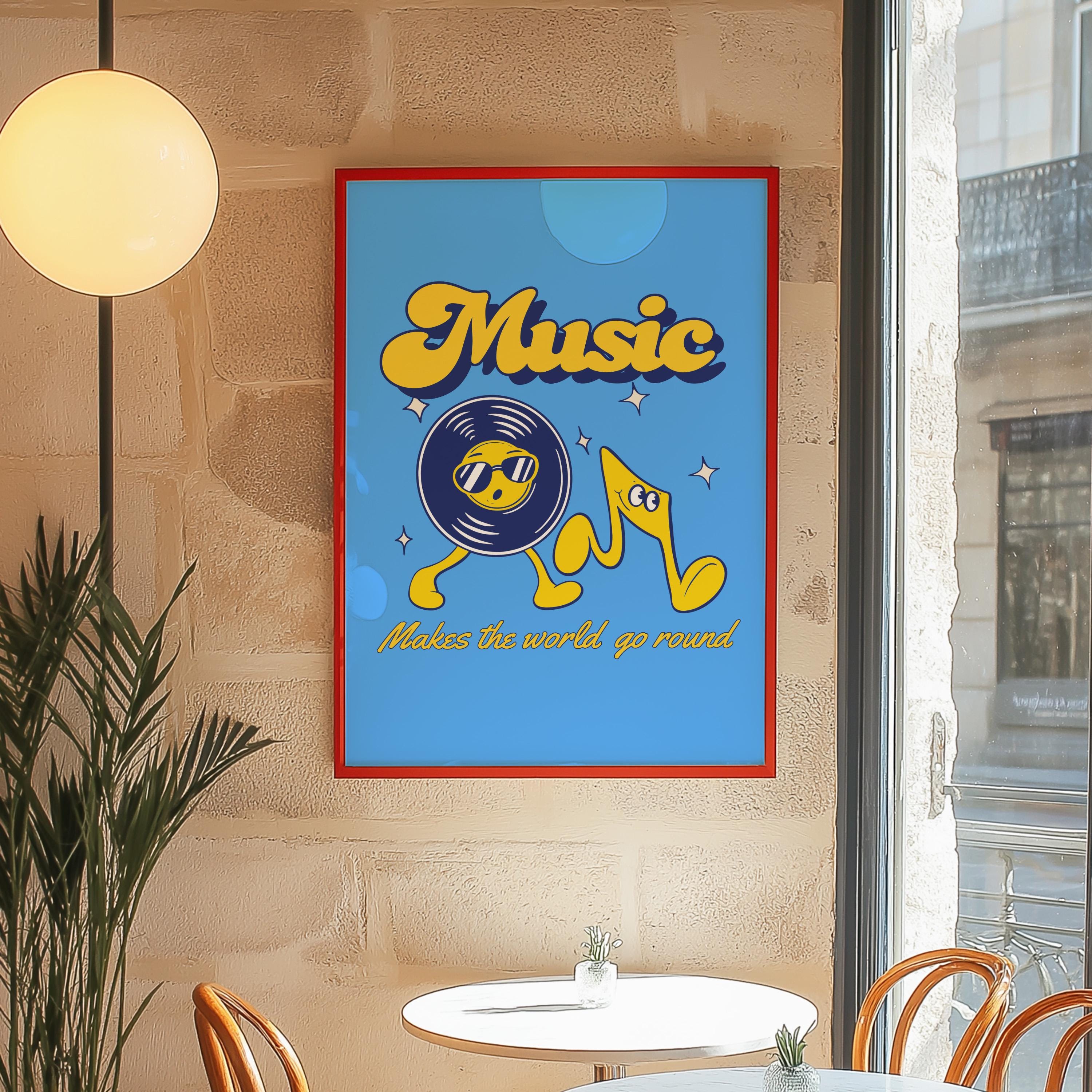 Retro Music Poster, Trendy Wall Art, Retro Record Player, Music Decor, Retro Cartoon, Downloadable Groovy Printable Poster, Music Aesthetic