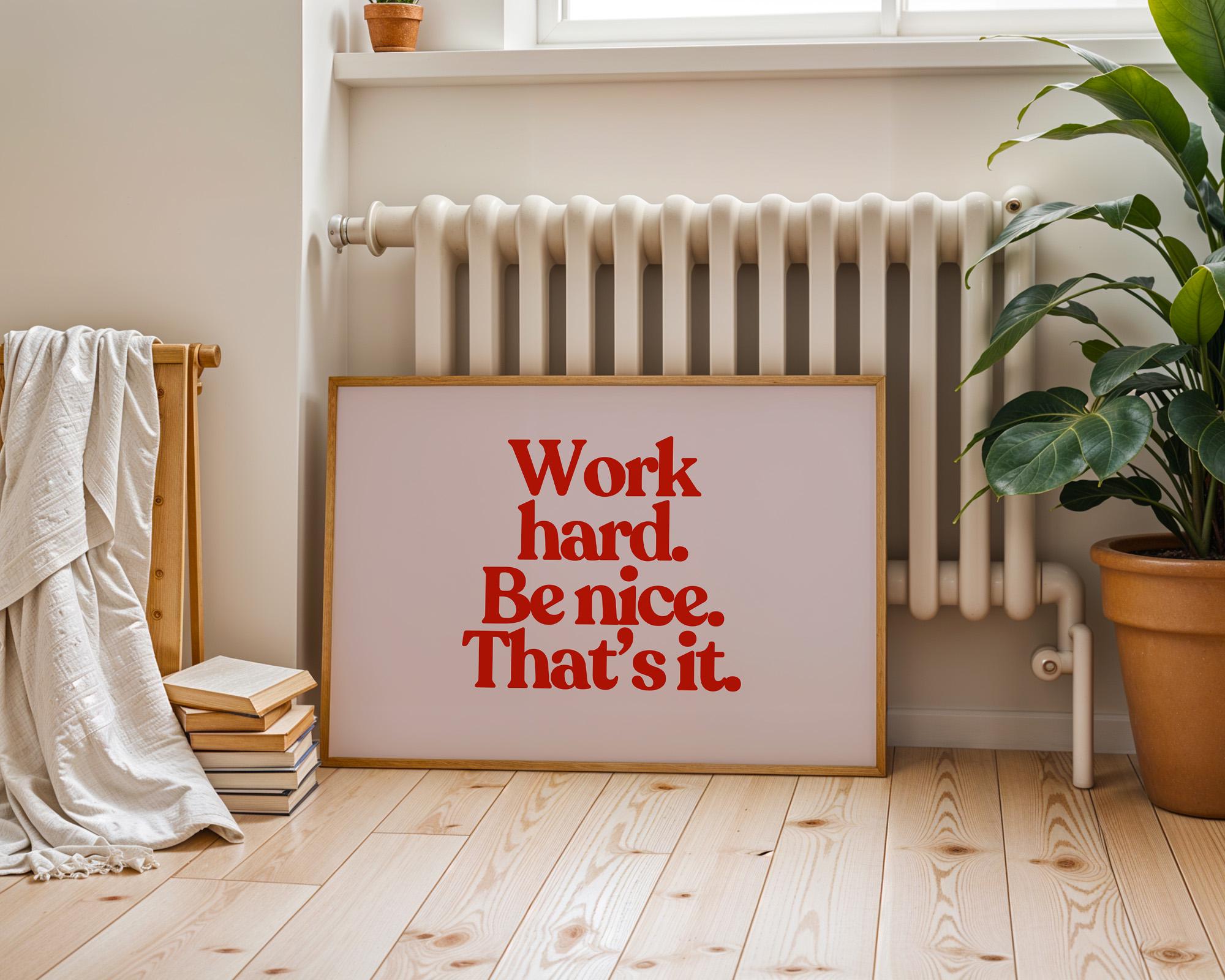 Work Hard Print, Retro Typography Print, Red Wall Print, Kids Wall Art, Positivity Poster, Retro Quote Print, Classroom Posters, School Gift