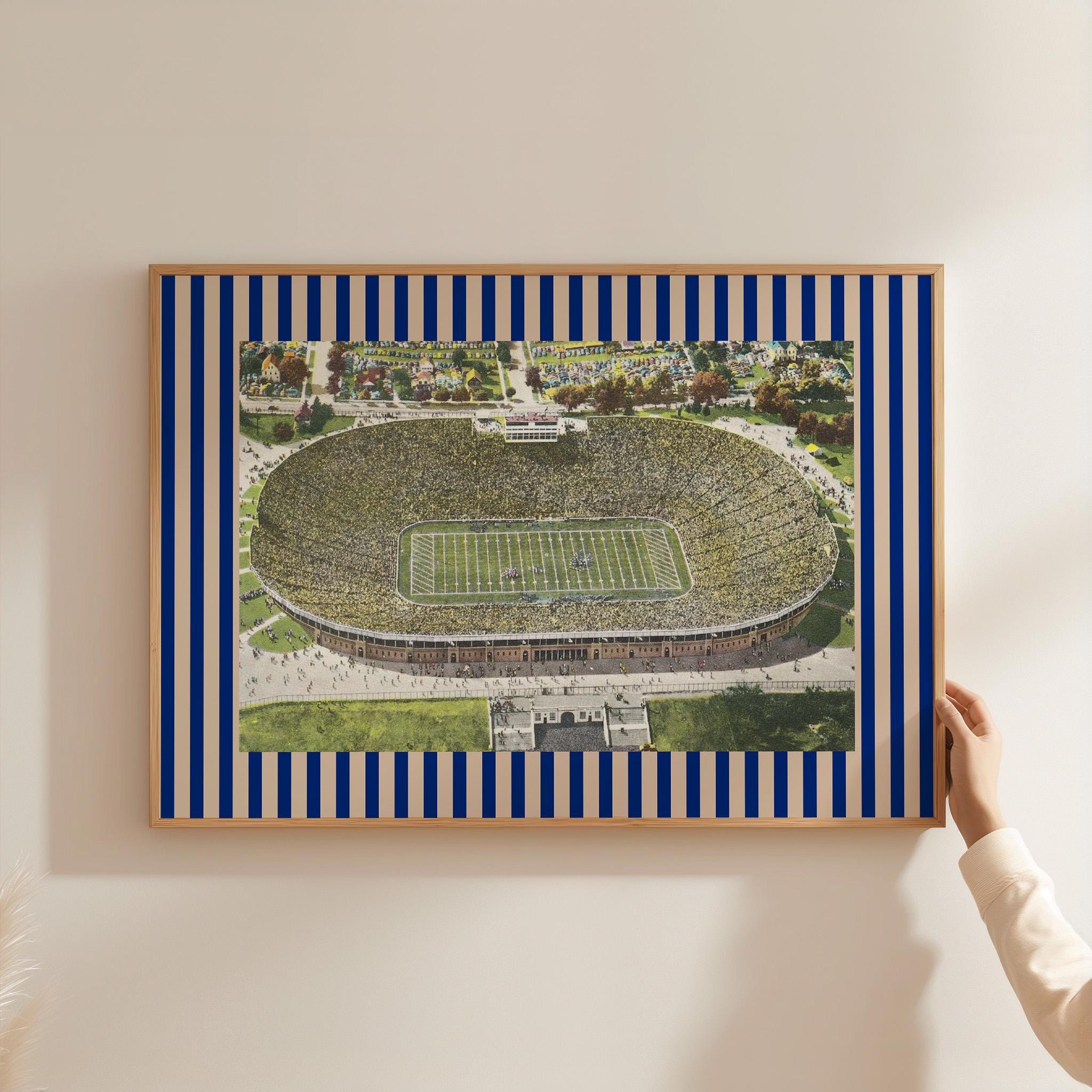 Retro Football Print, Big House Michigan, Sports Wall Decor, College Football Gift, Michigan Print, Football, Vintage UofM Poster