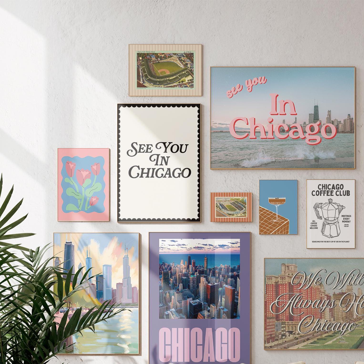 Set of 15 Art Prints, chicago Decor, Apartment Art Prints, chicago posters, Fun Poster Bundle, Gallery Wall Set, chicago Art Downloads