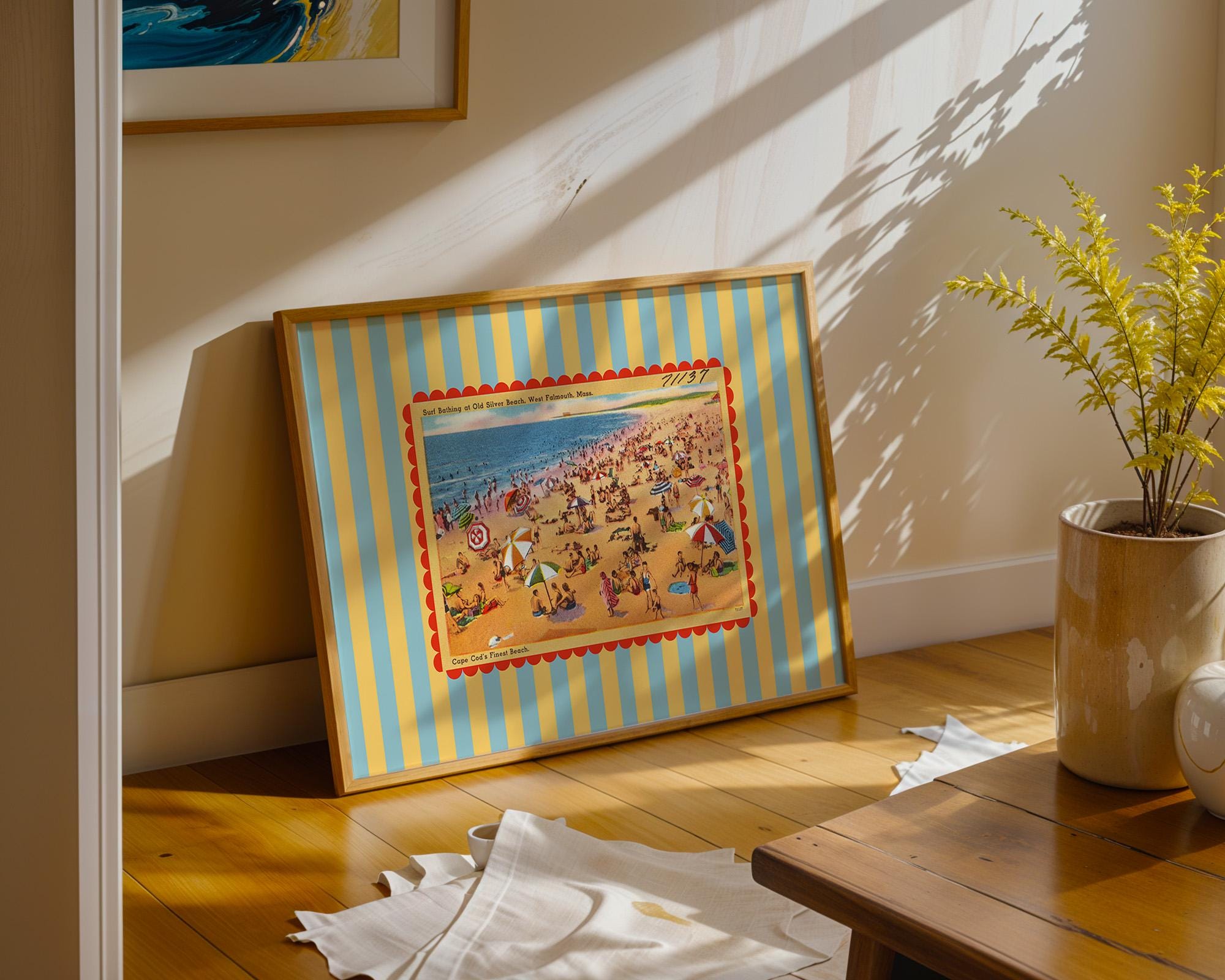 Beachy Art Decor, Vintage Beach Art, Cape Cod Art, Trendy Striped Art, Vintage Photo Art, Vintage Art Print, Girls Room Art, Kids Room Decor