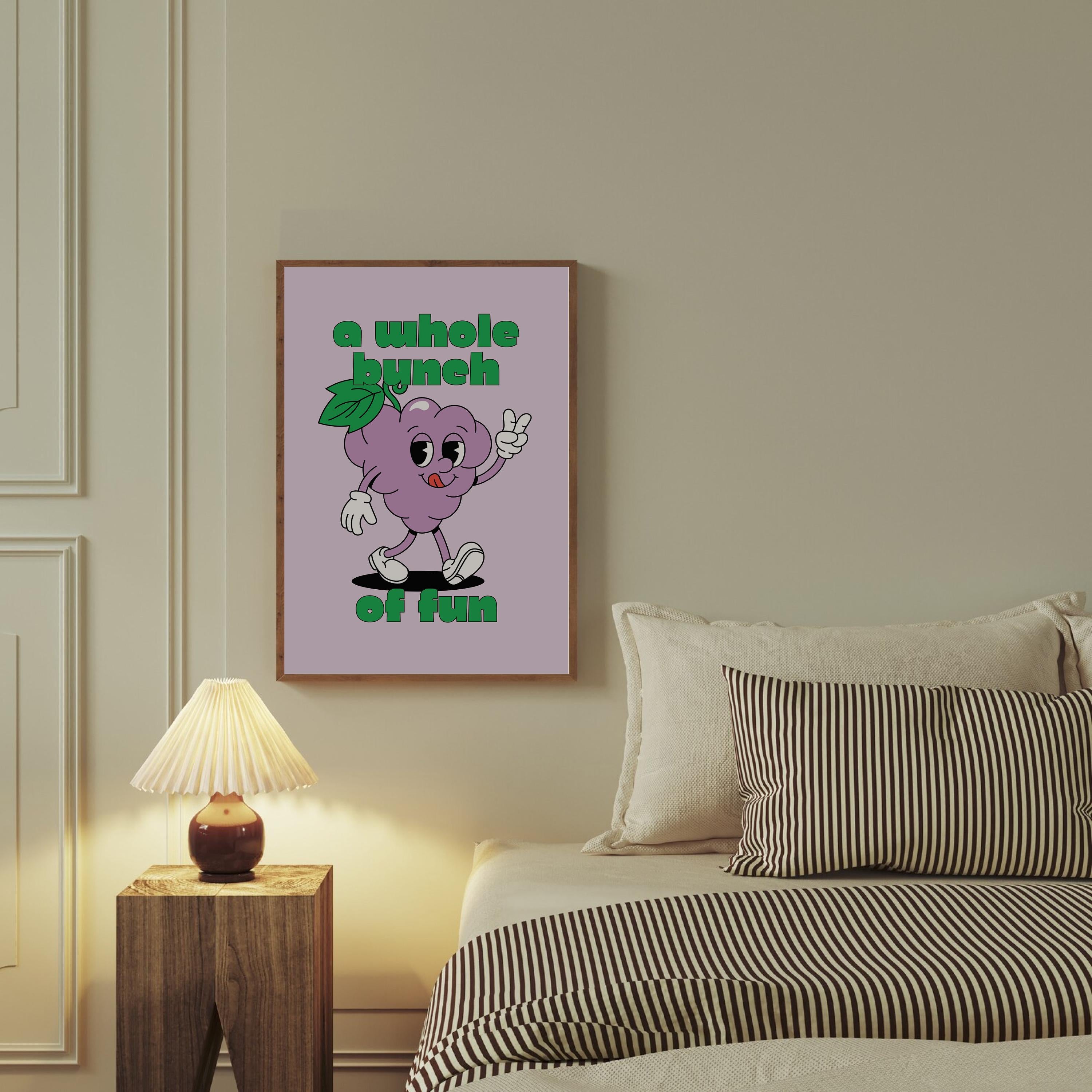 Classroom Art, Kids Room Art, Downloadable Print,Cartoon Art Print, Grape Fruit Art, Trendy Posters, Vintage Mascot Art, Cute Positive Art