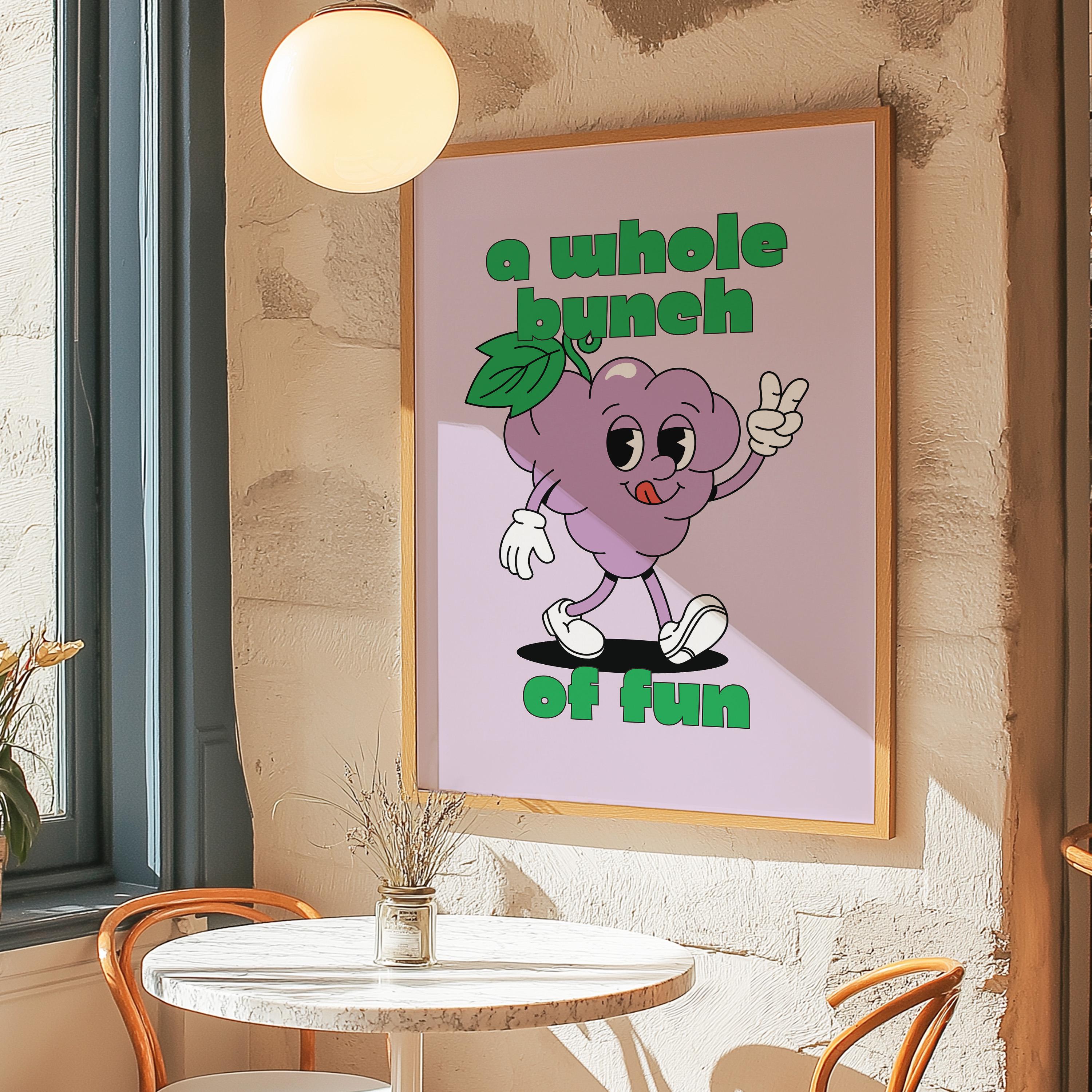 Classroom Art, Kids Room Art, Downloadable Print,Cartoon Art Print, Grape Fruit Art, Trendy Posters, Vintage Mascot Art, Cute Positive Art