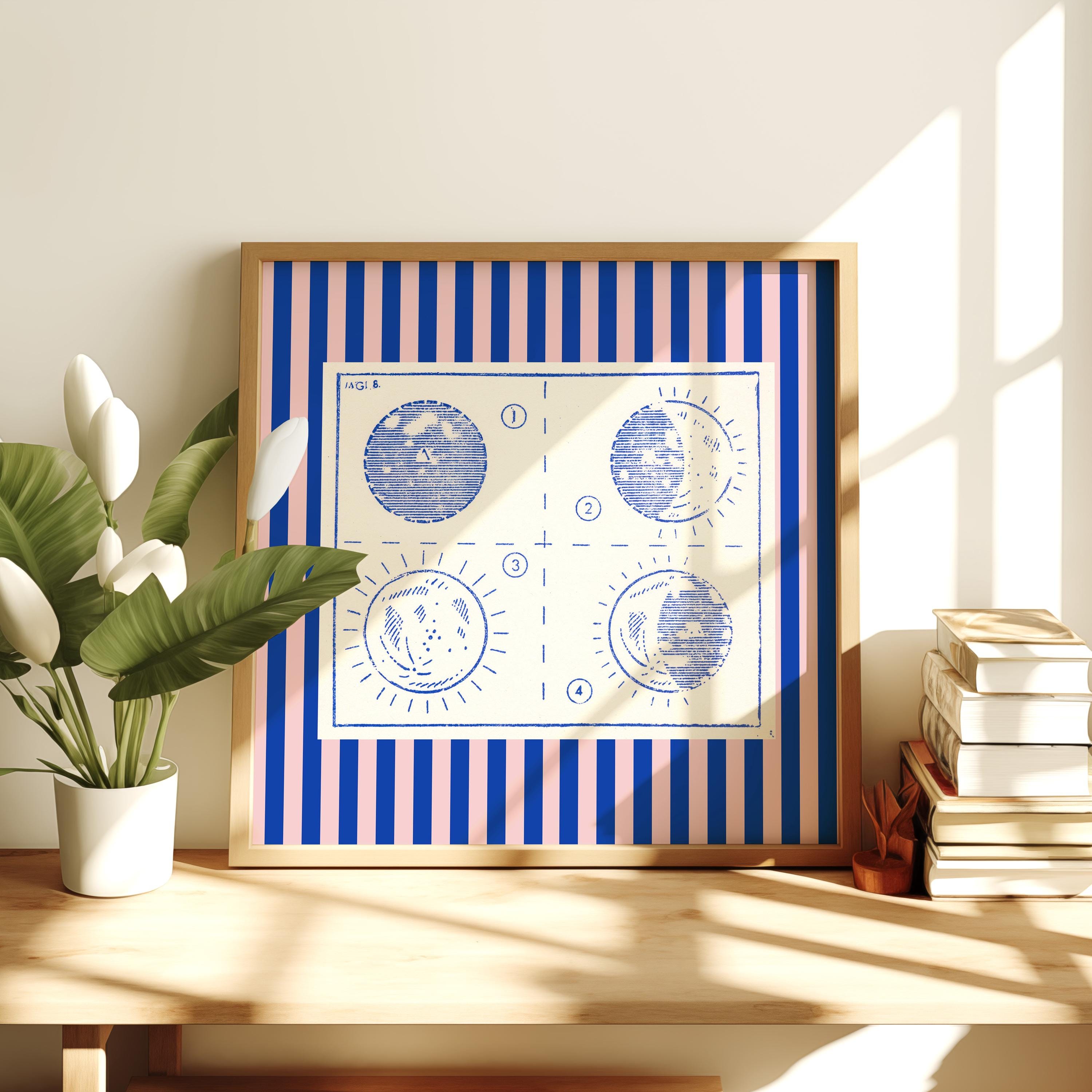 Astrology Wall Art, Blue Stars Poster, Stars Nursery Wall Art, Children’s Room Print, Moon Nursery Print, Trendy Kid&#39;s Poster, Striped art