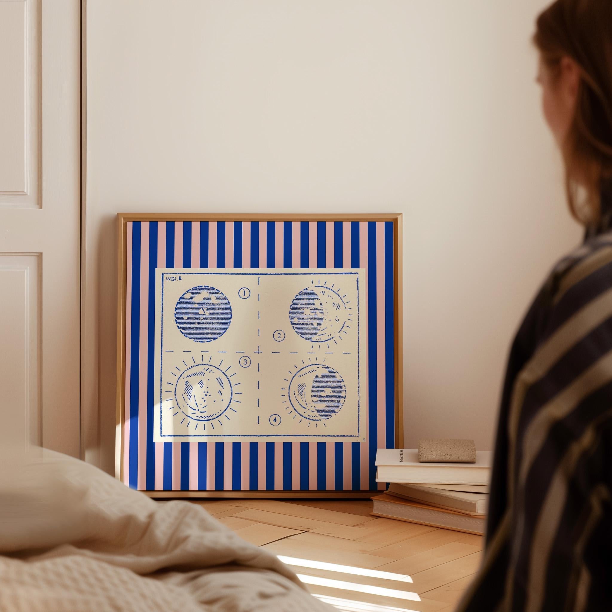 Astrology Wall Art, Blue Stars Poster, Stars Nursery Wall Art, Children’s Room Print, Moon Nursery Print, Trendy Kid&#39;s Poster, Striped art
