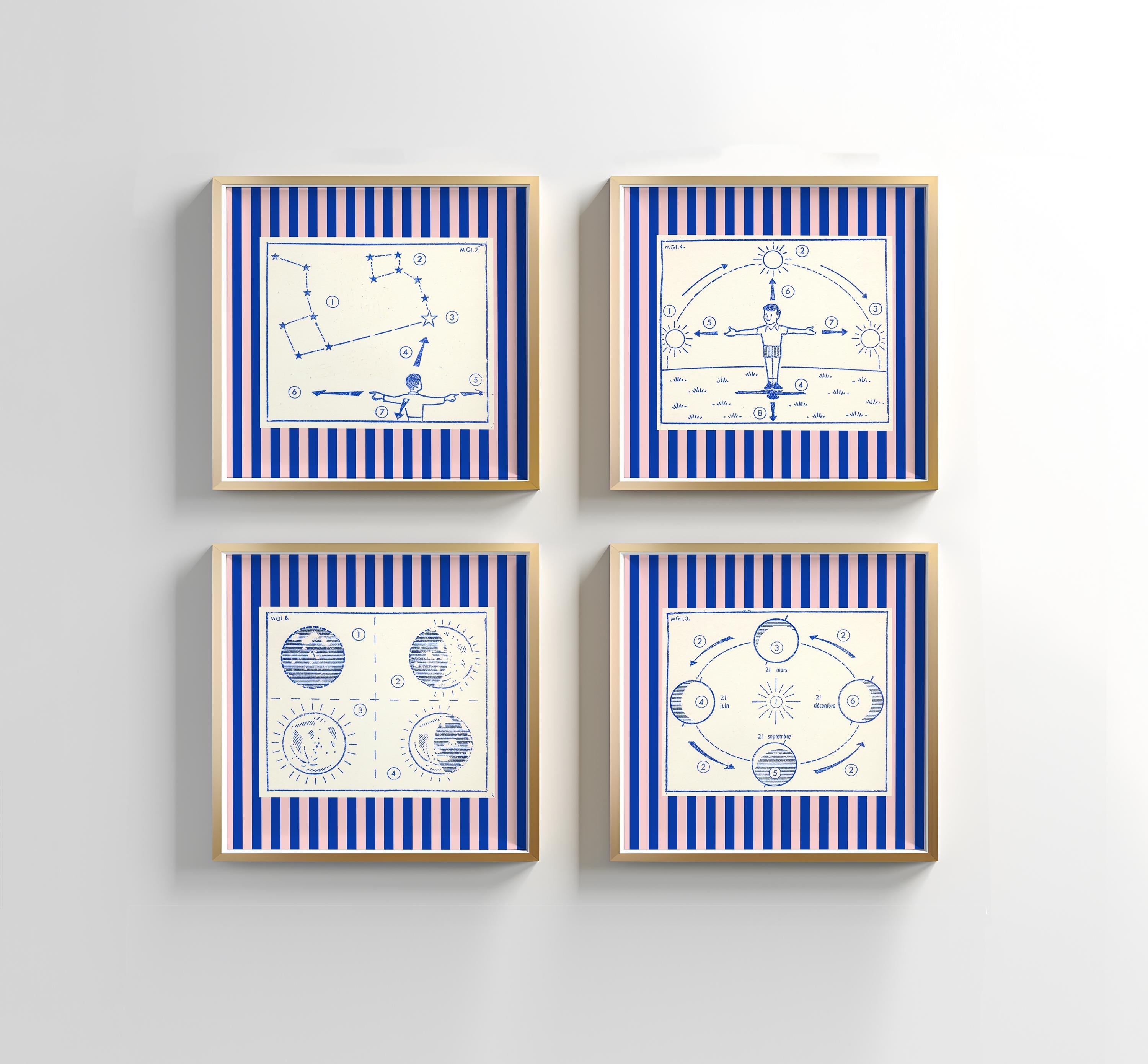 Kids Nursery Art, Gallery wall bundle of 4, Astrology art, vintage moon art, starts digital art print, square art print, digital art