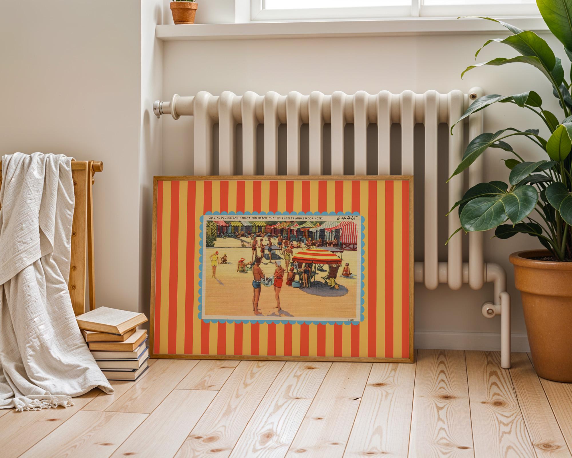 Beachy Art Decor, Vintage Beach Art, LA Art, Trendy Striped Art, Vintage Photo, Vintage Print, Girls Room Art, Kids Room Decor, Los Angeles