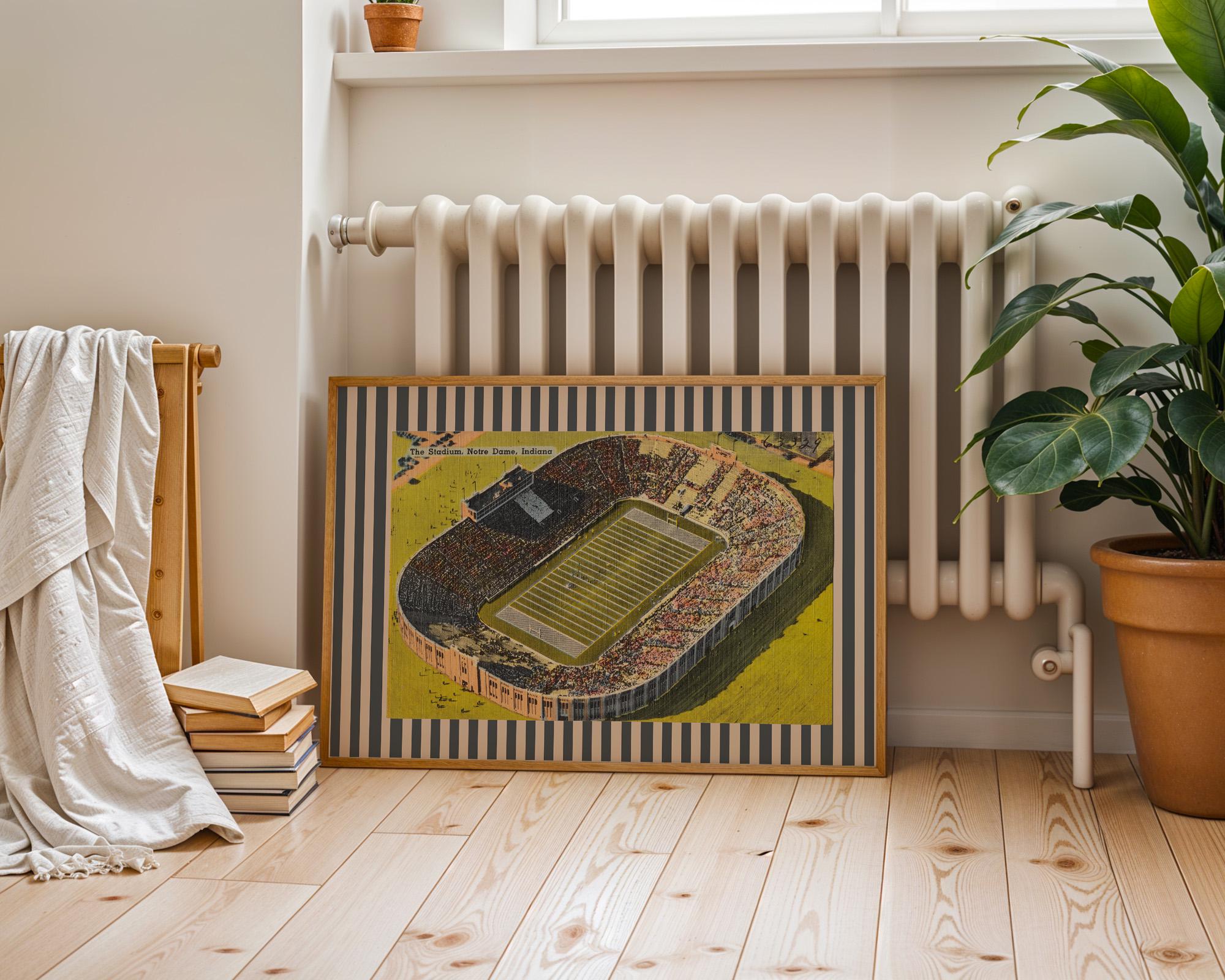 Retro Football Print, Notre Dame Art, Sports Team Wall Decor, College Football Gift, Nursery Art Print, Notre Dame Print, Football