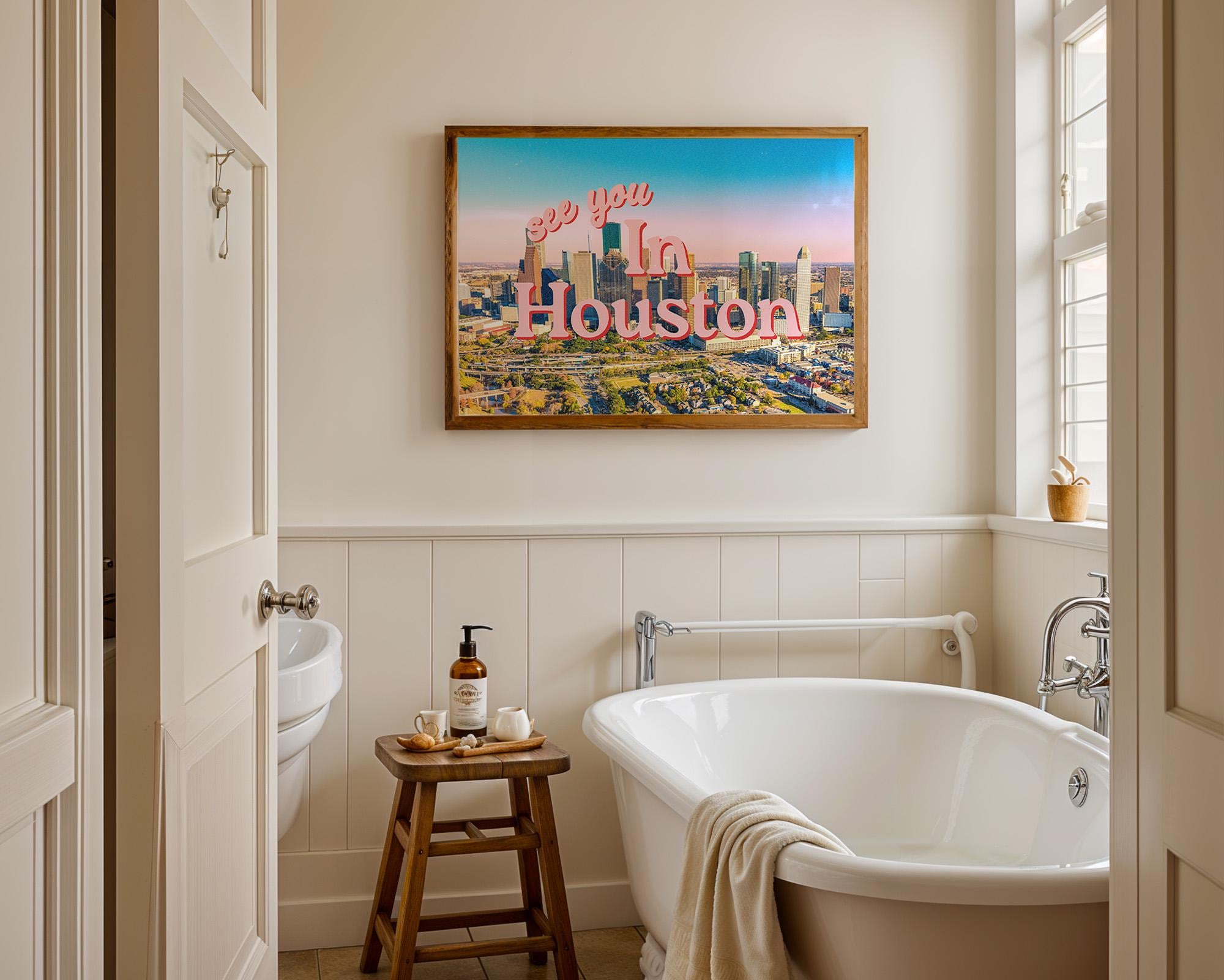 Houston Art Print, Vintage Houston Wall Art, Trendy Home Decor, Retro Poster, Cute Houston Poster, Dorm Decor, Printable Art Pink