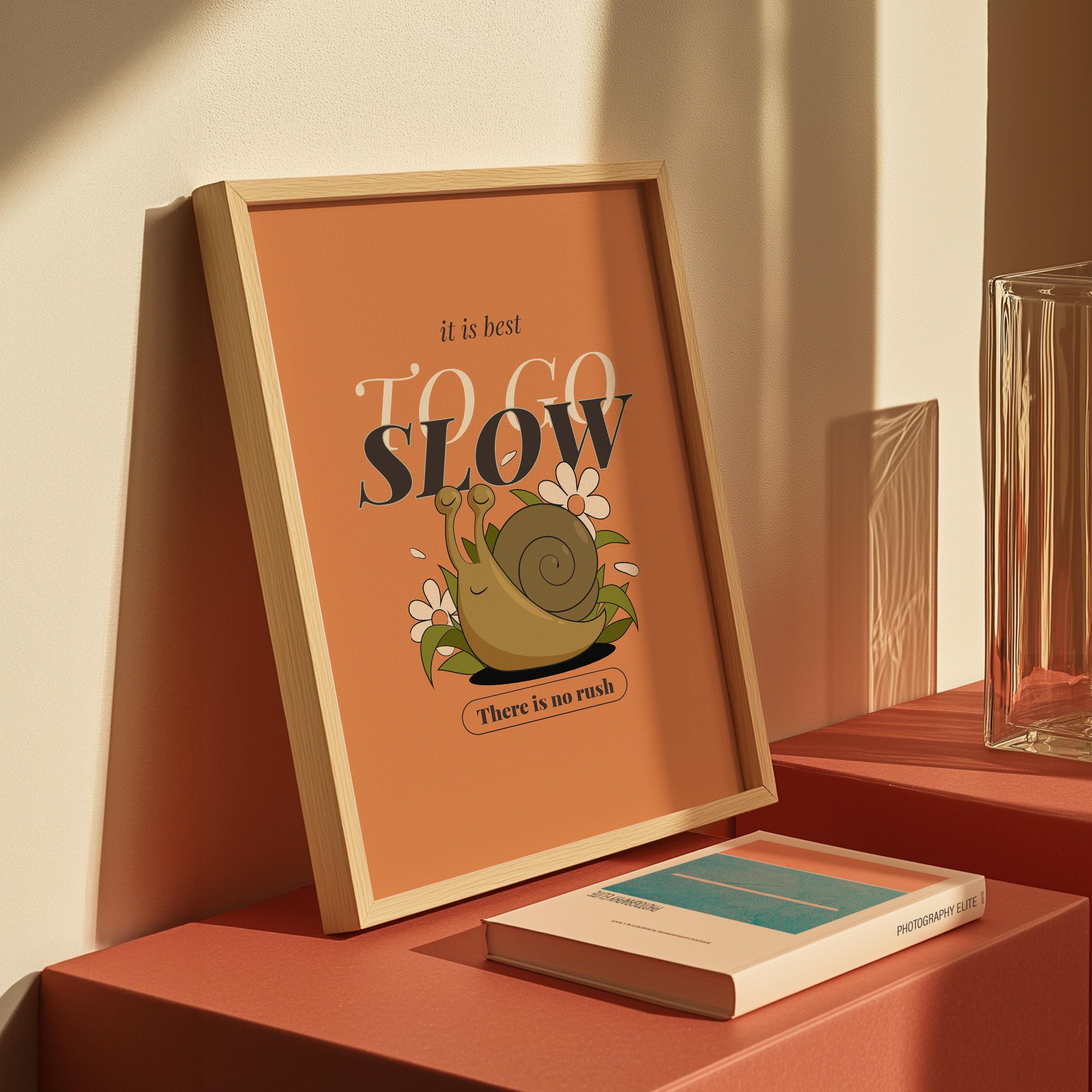 Go Slow Art, Digital Prints, Retro Art Decor, Cute Cartoon Art, Snail Cartoon Art, Retro Cartoon Art, Cute Animal Art, Vintage Cartoon Art