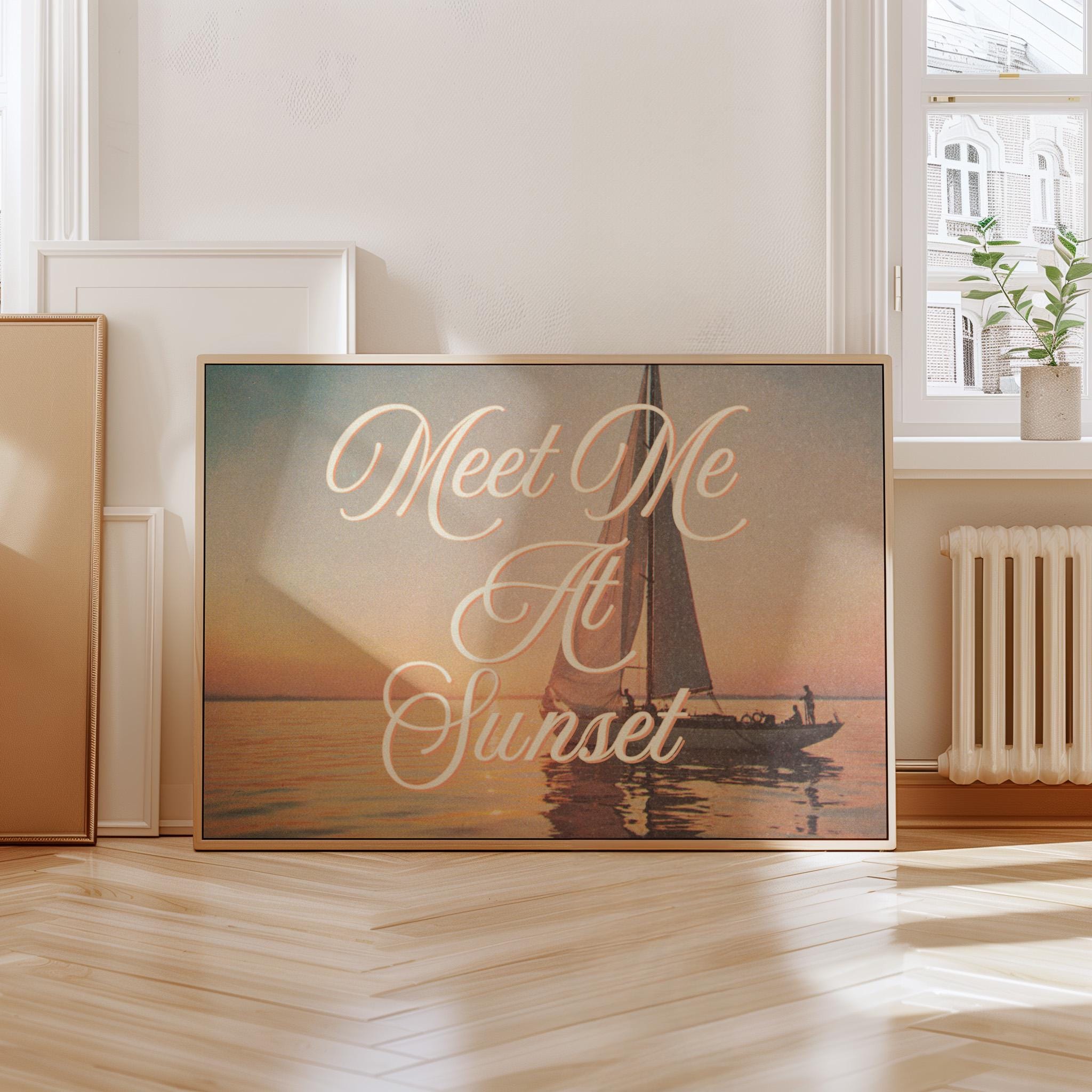 meet me at sunset, sunset print, trendy coastal wall art, beachy house decor, ocean wall art, girly aesthetic decor, gs print shoppe