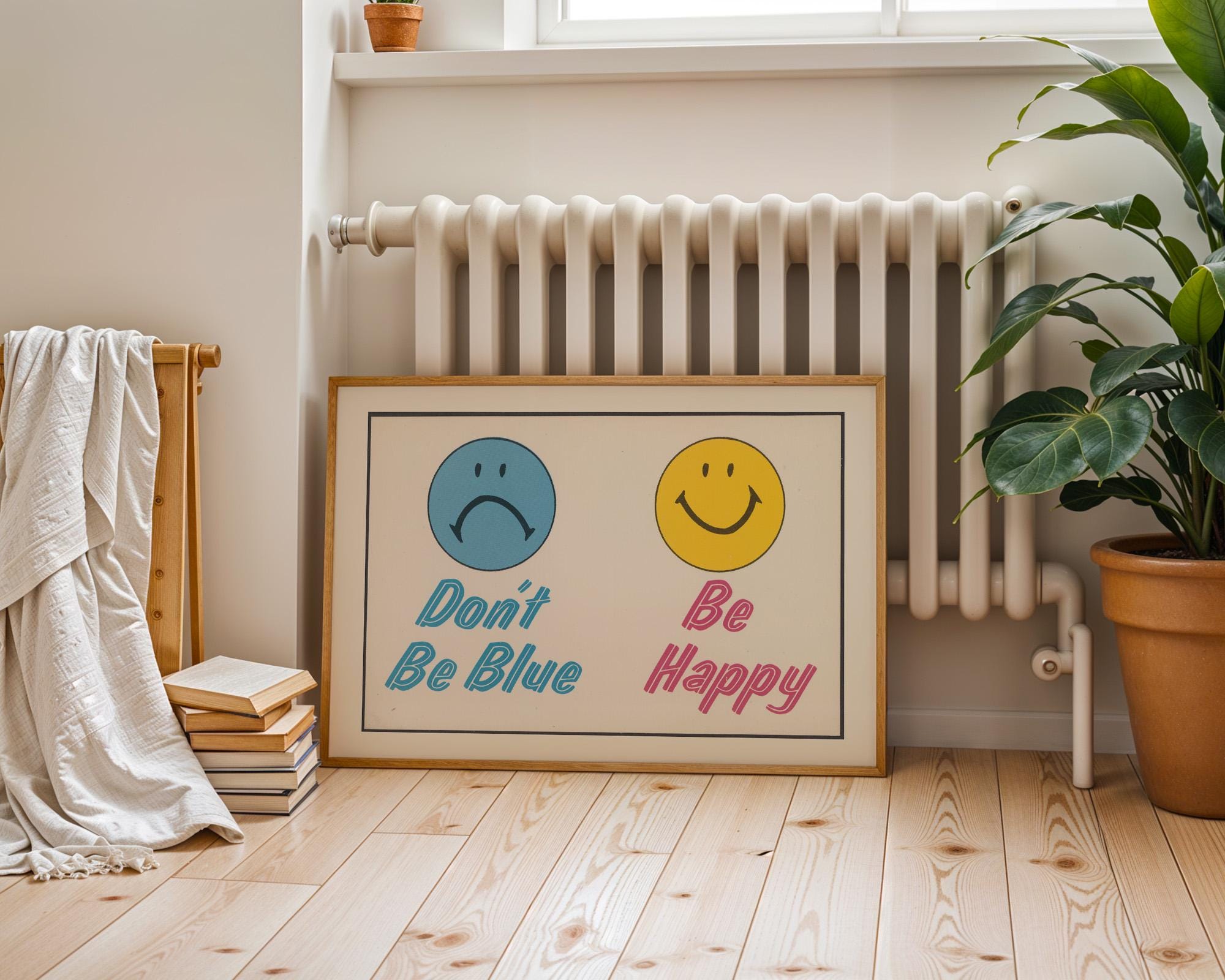 Happiness Print, Vintage Art Print, Kids Room Wall Art, Vintage Art, Positivity Decor, Trendy Smiley Art, Digital Download, GS Print Shoppe