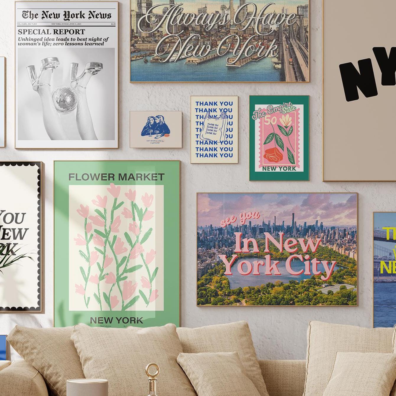 Set of 15 Art Prints, NYC Decor, New York Art Prints, New York posters, Fun New York Bundle, Gallery Wall Set, New York Decor