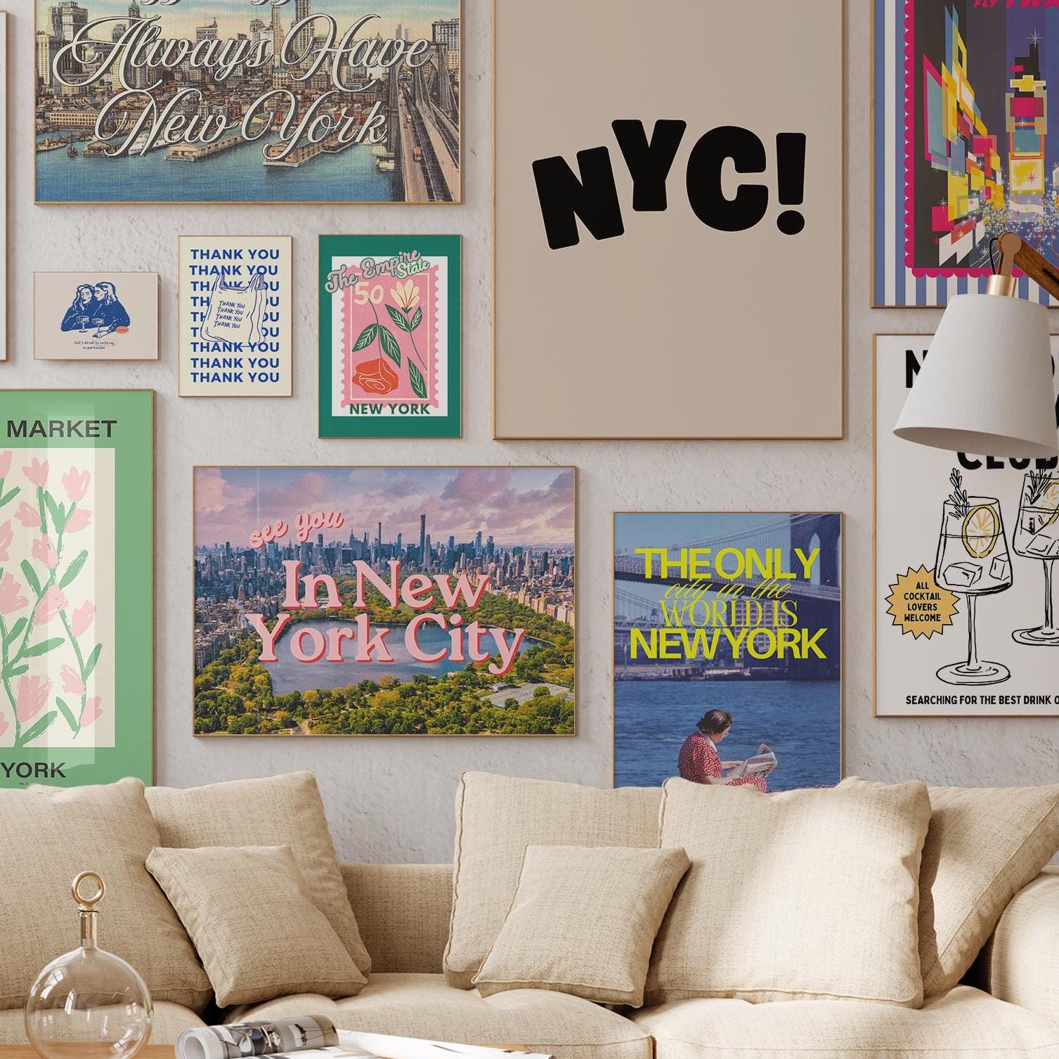 Set of 15 Art Prints, NYC Decor, New York Art Prints, New York posters, Fun New York Bundle, Gallery Wall Set, New York Decor