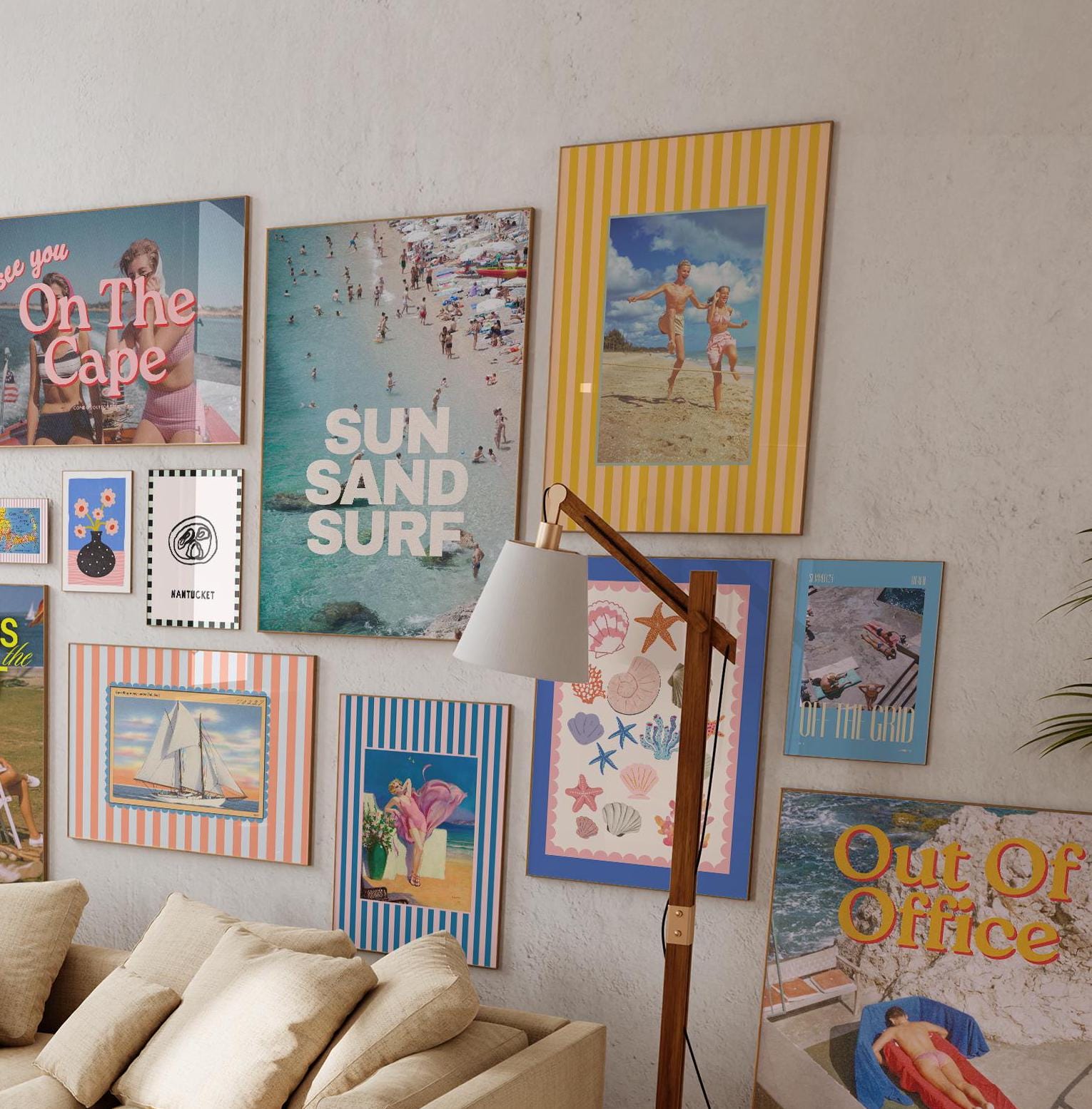 Bundle of 17 art prints, Beachy Surf Summer Gallery, Coastal Wall Art, Retro Vintage Beach Summer Surfer Poster, GS Print Shoppe