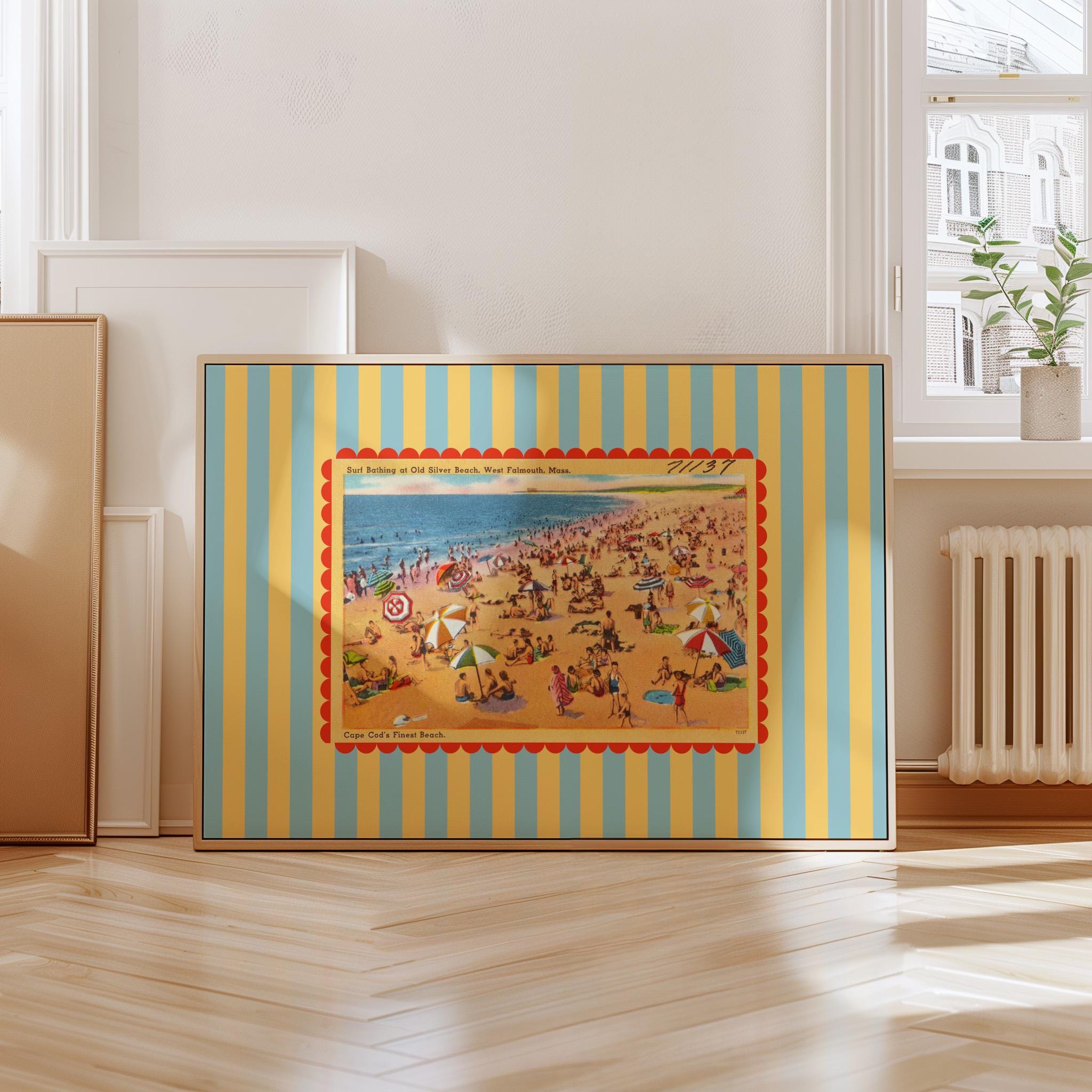 Beachy Art Decor, Vintage Beach Art, Cape Cod Art, Trendy Striped Art, Vintage Photo Art, Vintage Art Print, Girls Room Art, Kids Room Decor