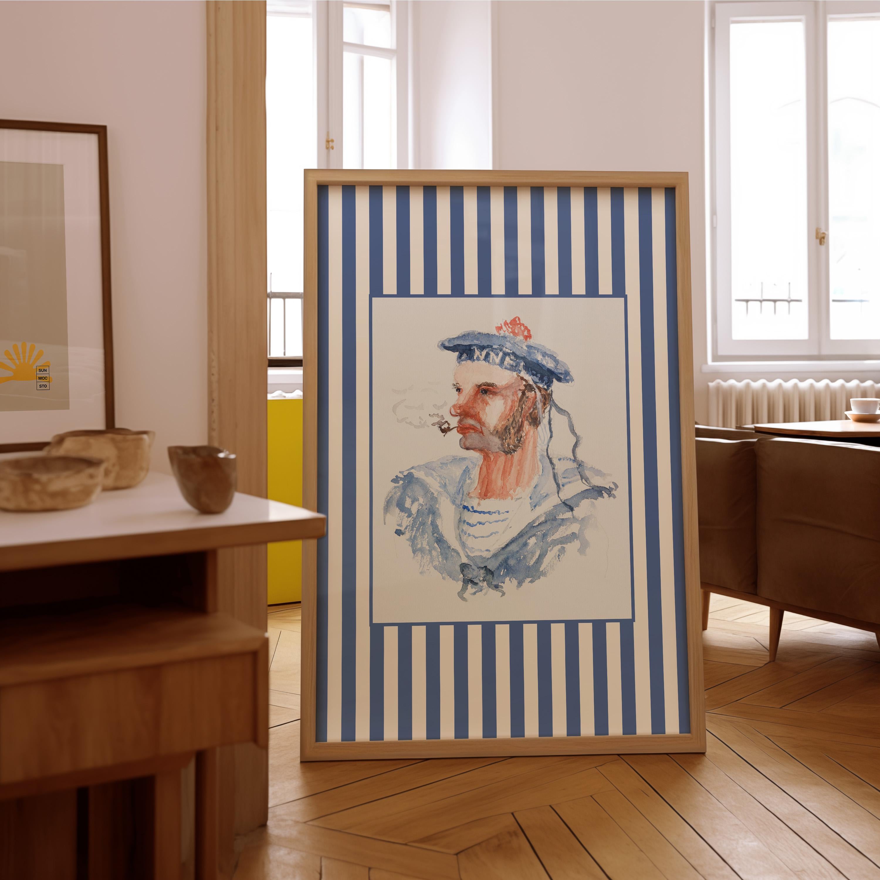 Sailor Print, INSTANT Digital Wall Art, Trendy Decor, Nautical illustration, Living Room Art, Cottage, Nursery, Vintage Striped Art