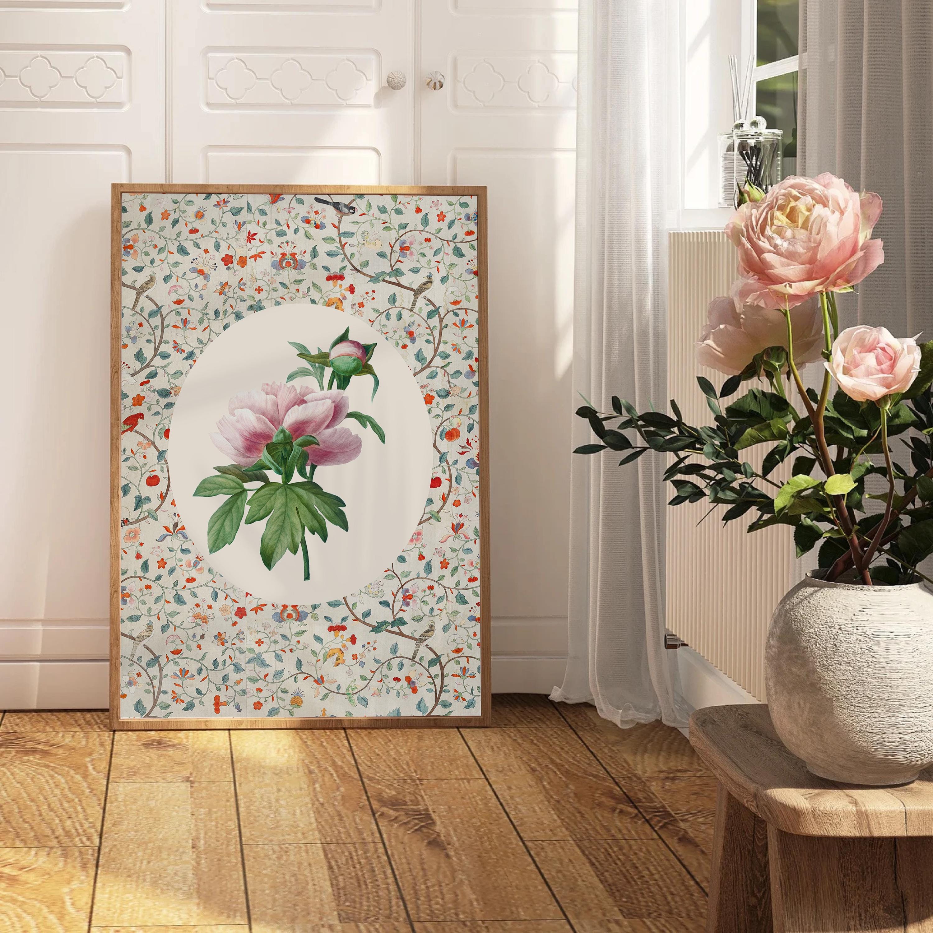 Chinoiserie Wall Art, Pink Chinoiserie Art, Vintage Wall Art, Princesscore, Printable Wall Art, Cottagecore, Spring Decor Chinoiserie Print