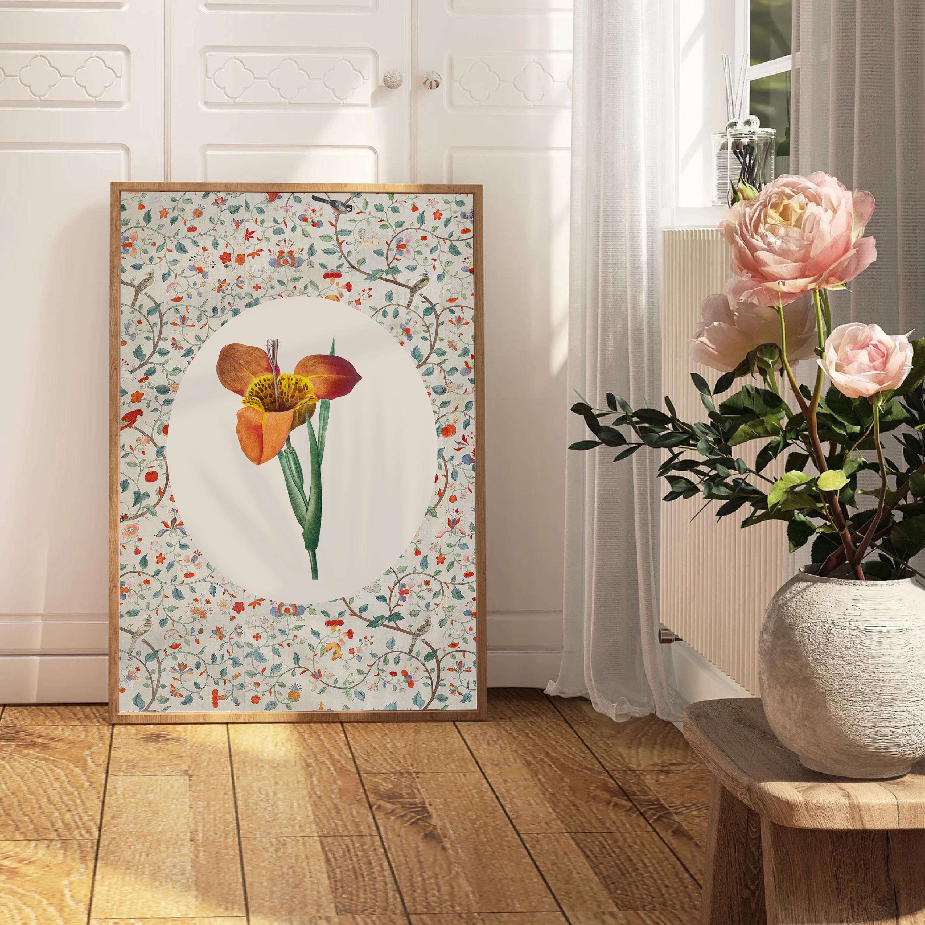 Chinoiserie Inspired, Wall Decor, Chinoiserie Floral Art, Digital Art Prints, Floral Vintage Art, Vintage Aesthetic Art, Southern Style