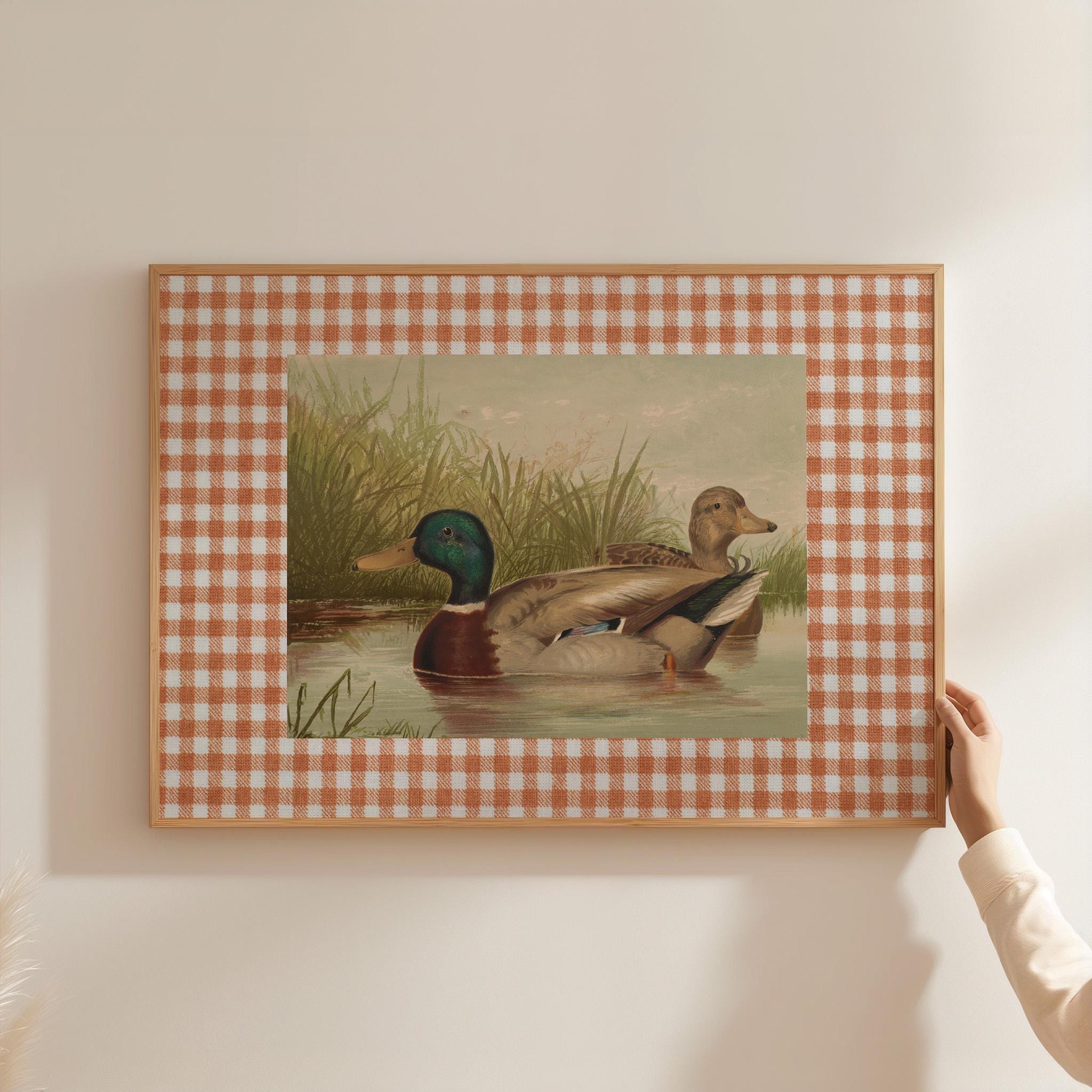 Red checkered duck print, vintage pattern print, whimsical vintage aesthetic coquette nursery decor, Boys room wall decor, Baby shower gift