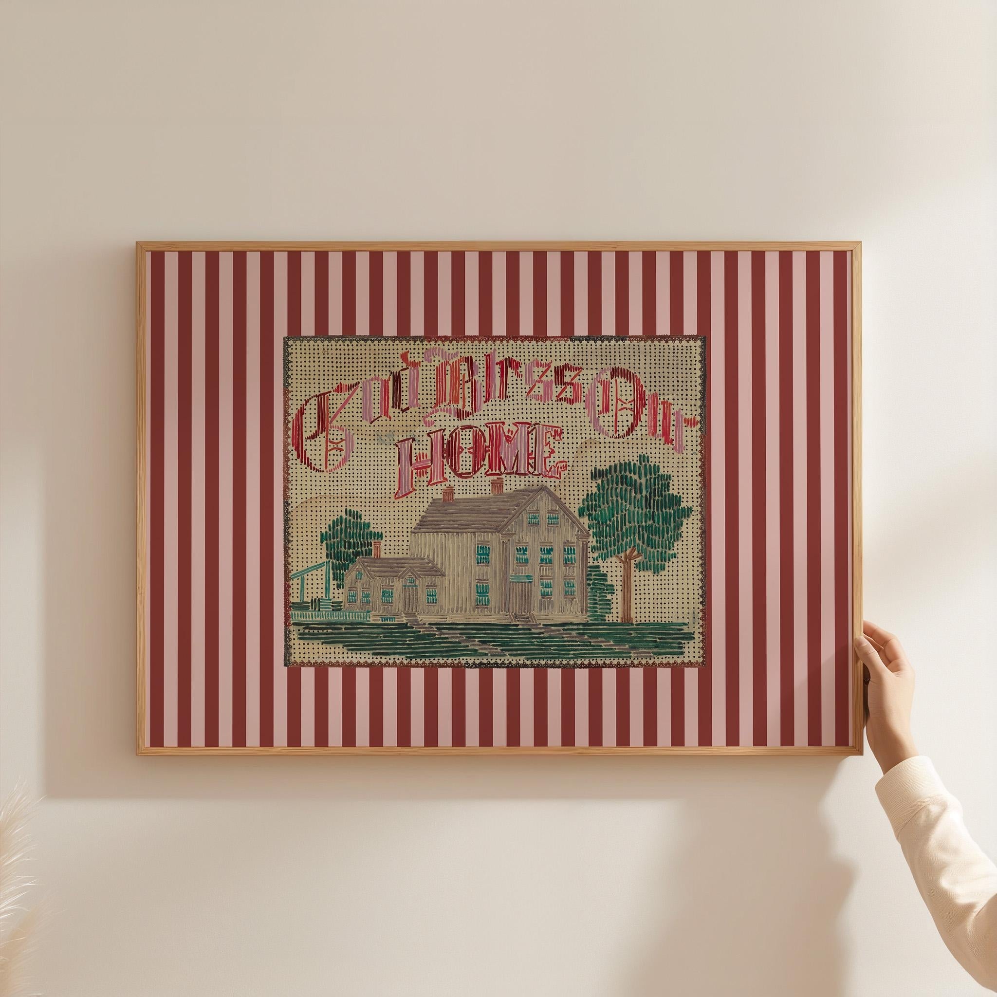 God Bless Our Home, Needlepoint Art, Needlepoint decor, Needlepoint gift, vintage art print, floral needlepoint art, Vintage Aesthetic