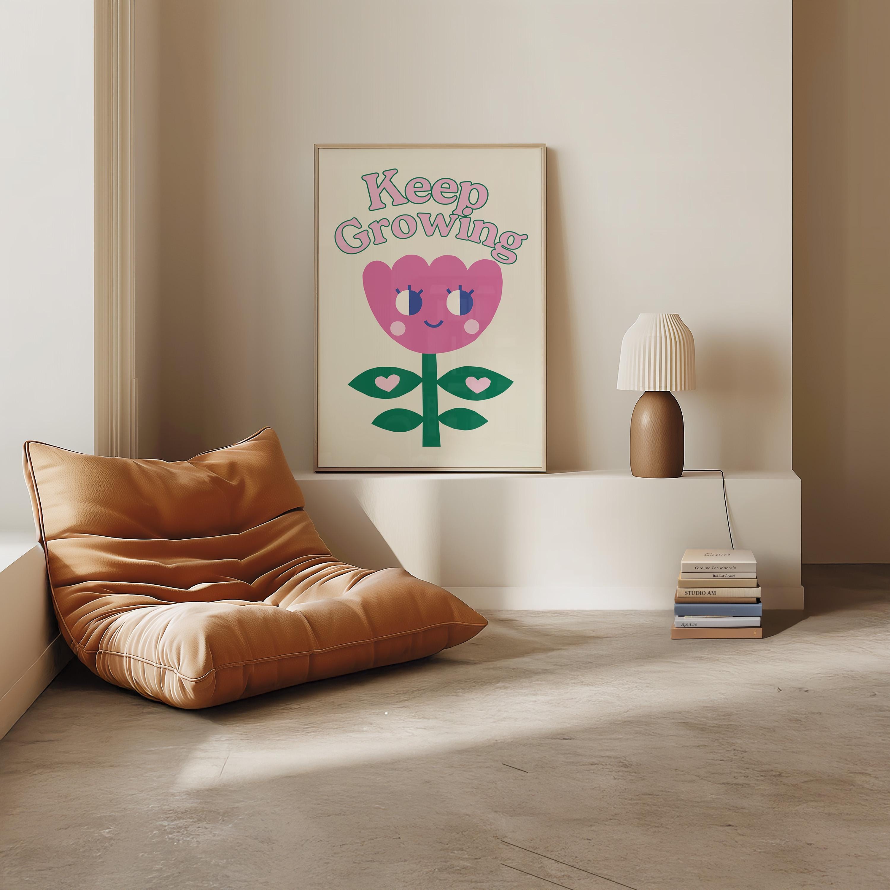 Classroom Art, Kids Room Art, Downloadable Print, Cartoon Art Print, Keep Growing Art, Trendy Posters, Vintage Mascot, Cute Positive Art