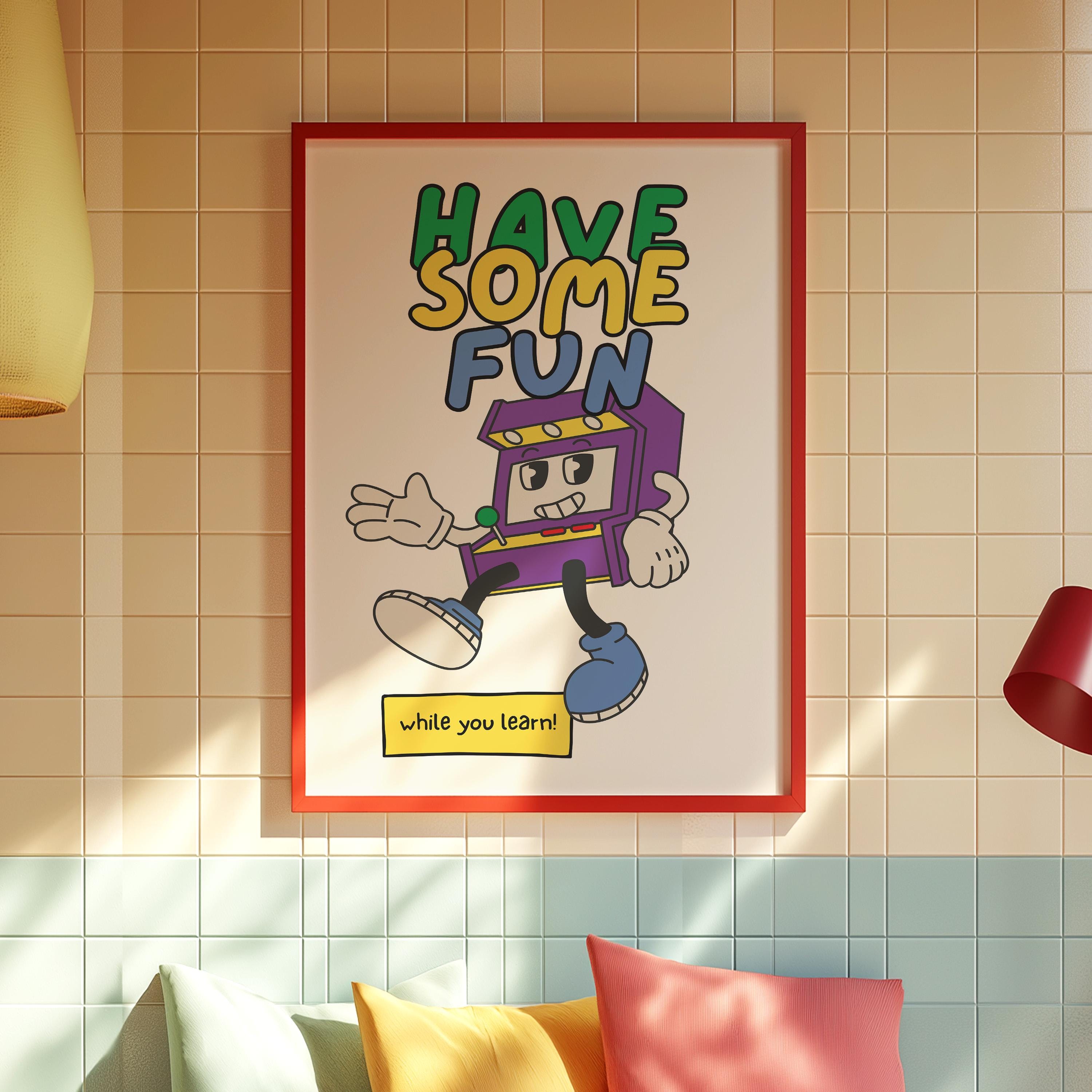 Classroom Art, Kids Room Art,Downloadable Print, Cartoon Art Print, Retro Character Art, Trendy Posters, Vintage Mascot Art, Positive Art