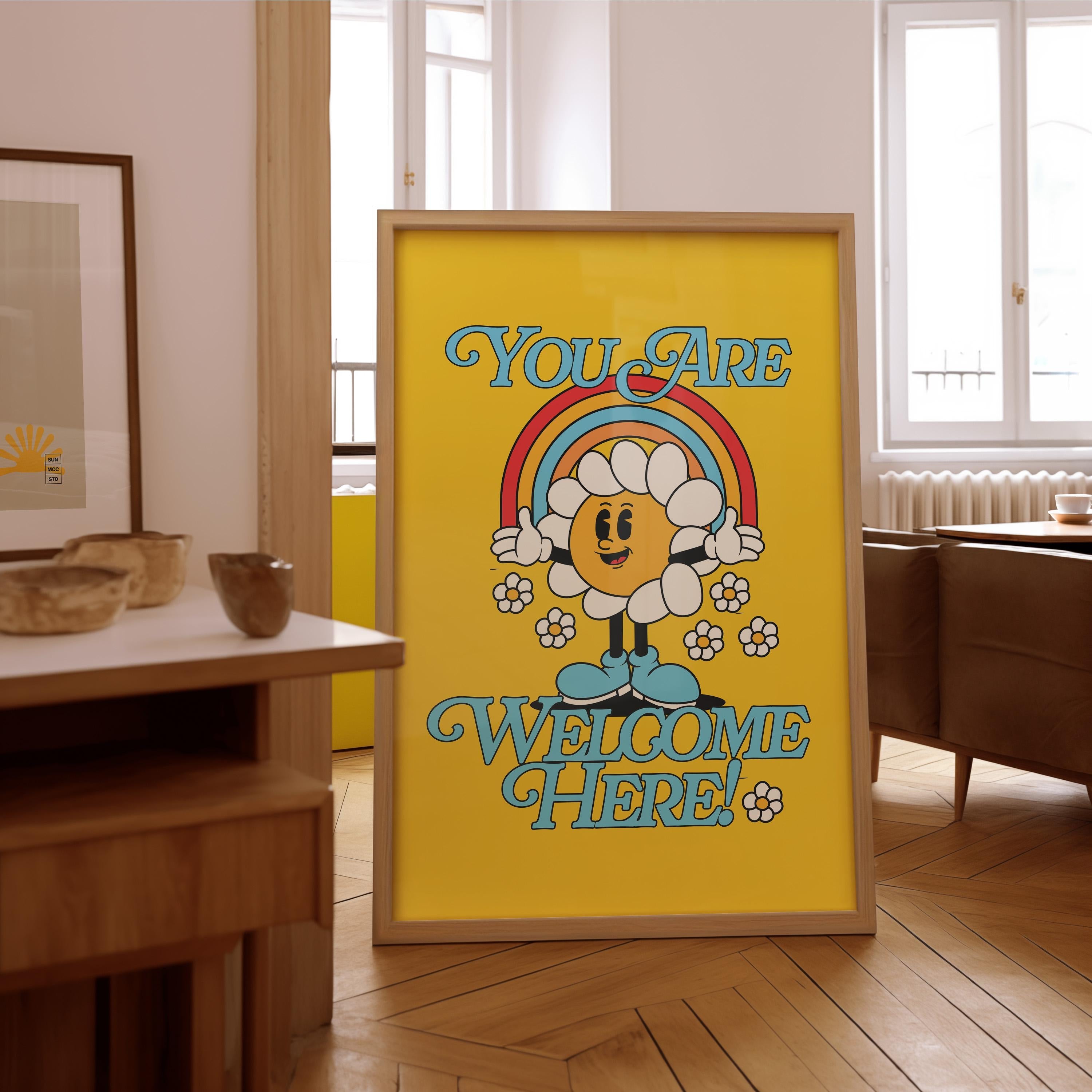 Retro Inspiration Art, Classroom Art, Cute Vintage Print, Flower Cartoon, Kids Mascot Print, Funky Groovy  Retro Poster, Inclusivity Print