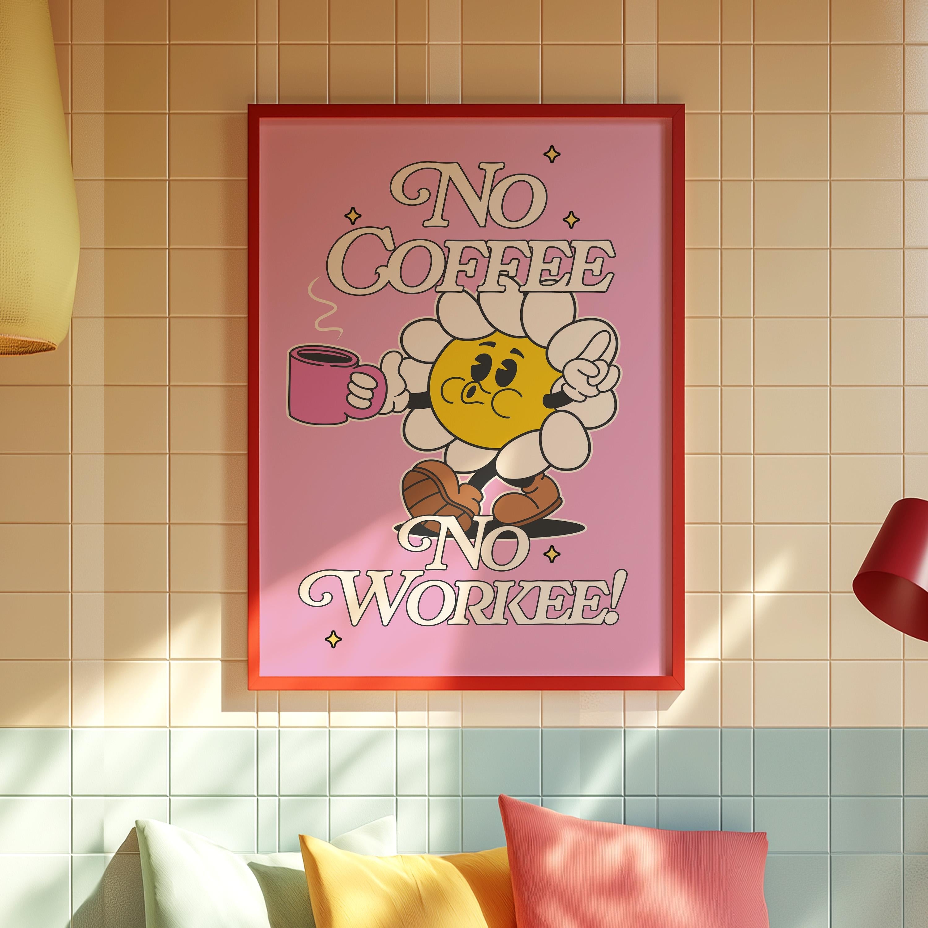 Good things happen after coffee-Digital Prints-Retro Art Quote-Office Art, Kitchen Art-Coffee Art Print-Coffee Cartoon Print-Retro Wall Art