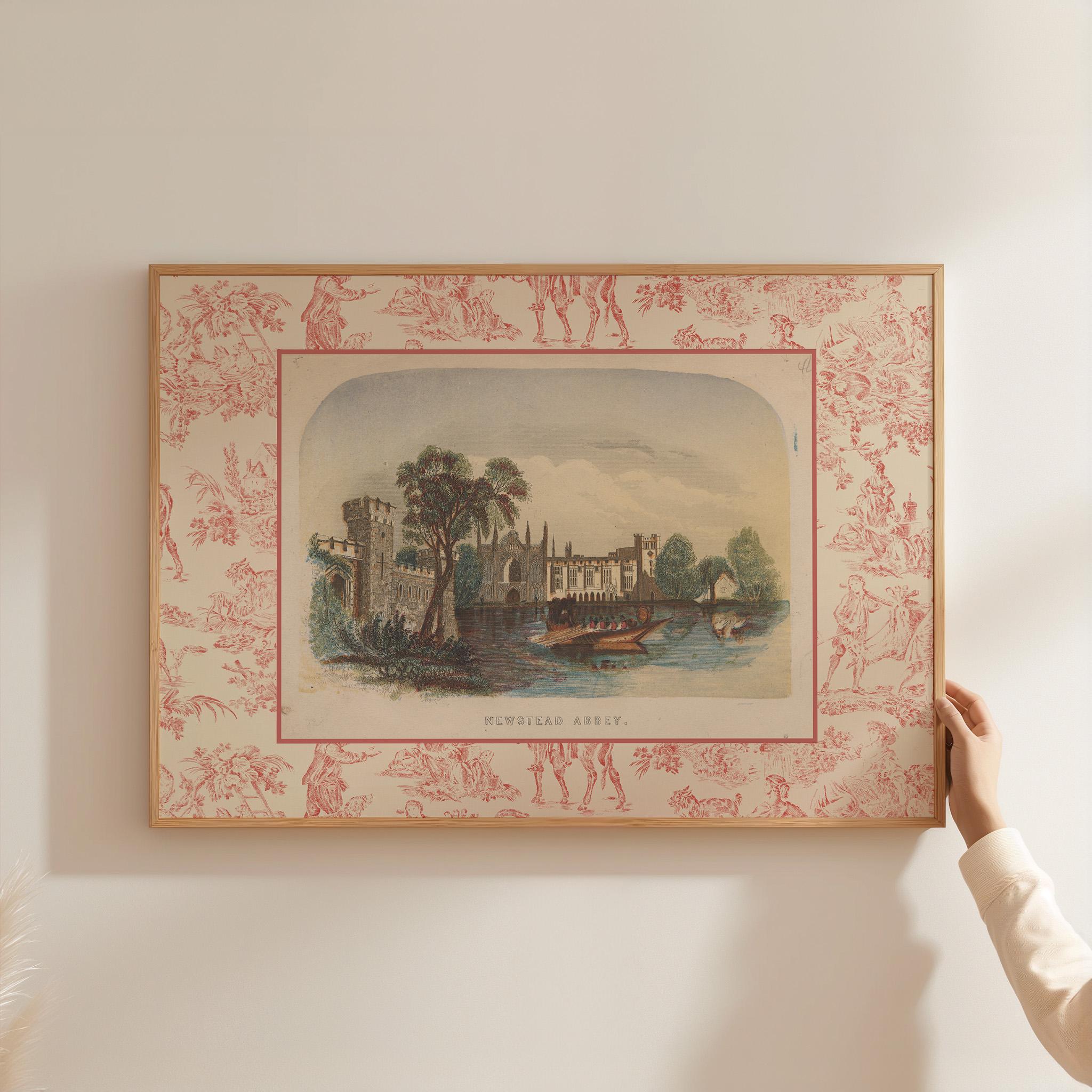 Fairy Tale Illustration, Castle Print, Vintage European Art, Pink Wall Art for Kids Room, Castlecore art print, Castle Decor, Castle Art