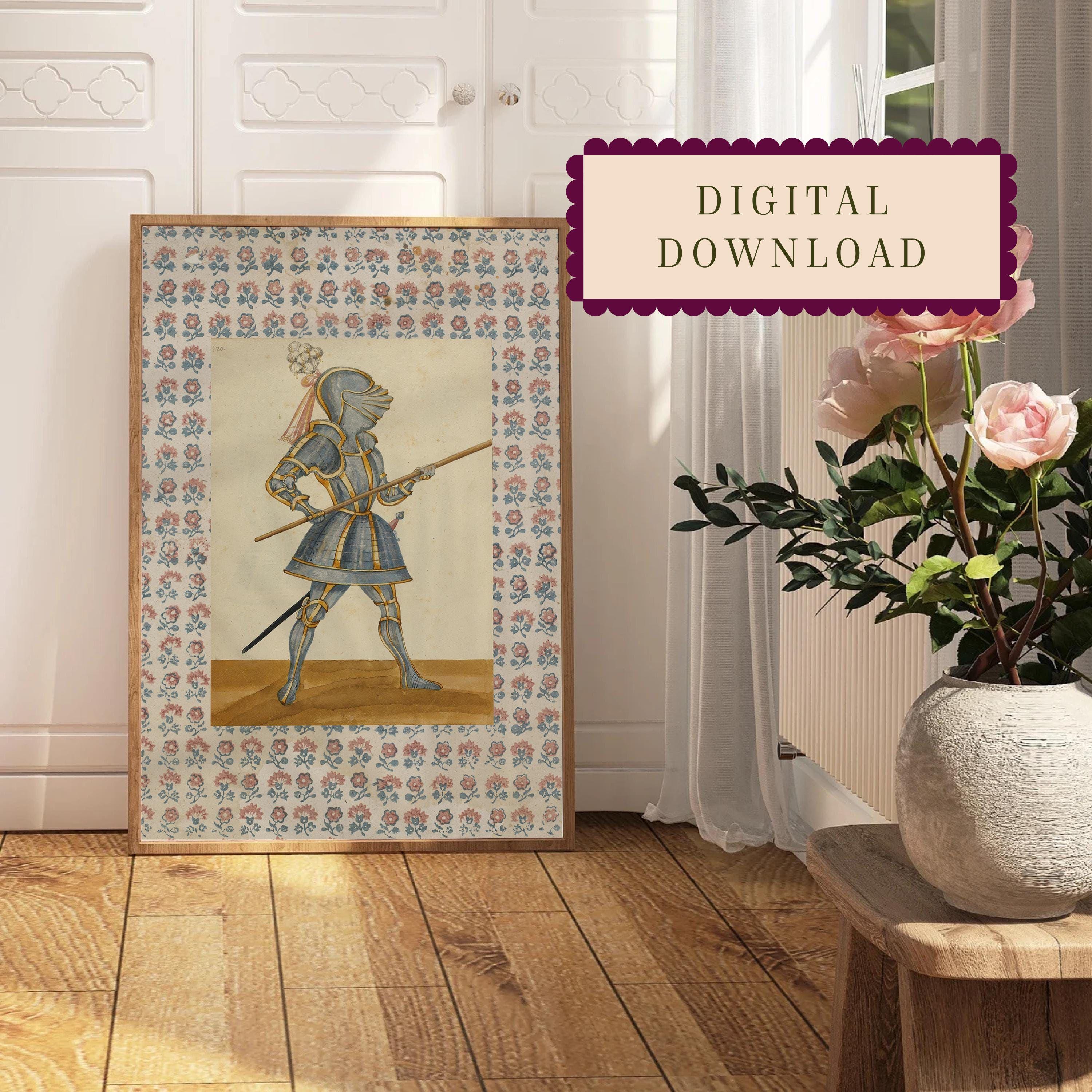 Knight Print, Digital Wall Art, Knights Armour, Medieval illustration, Living Room Art, Cottage, Nursery, Vintage Kids Room Art, Kids Decor