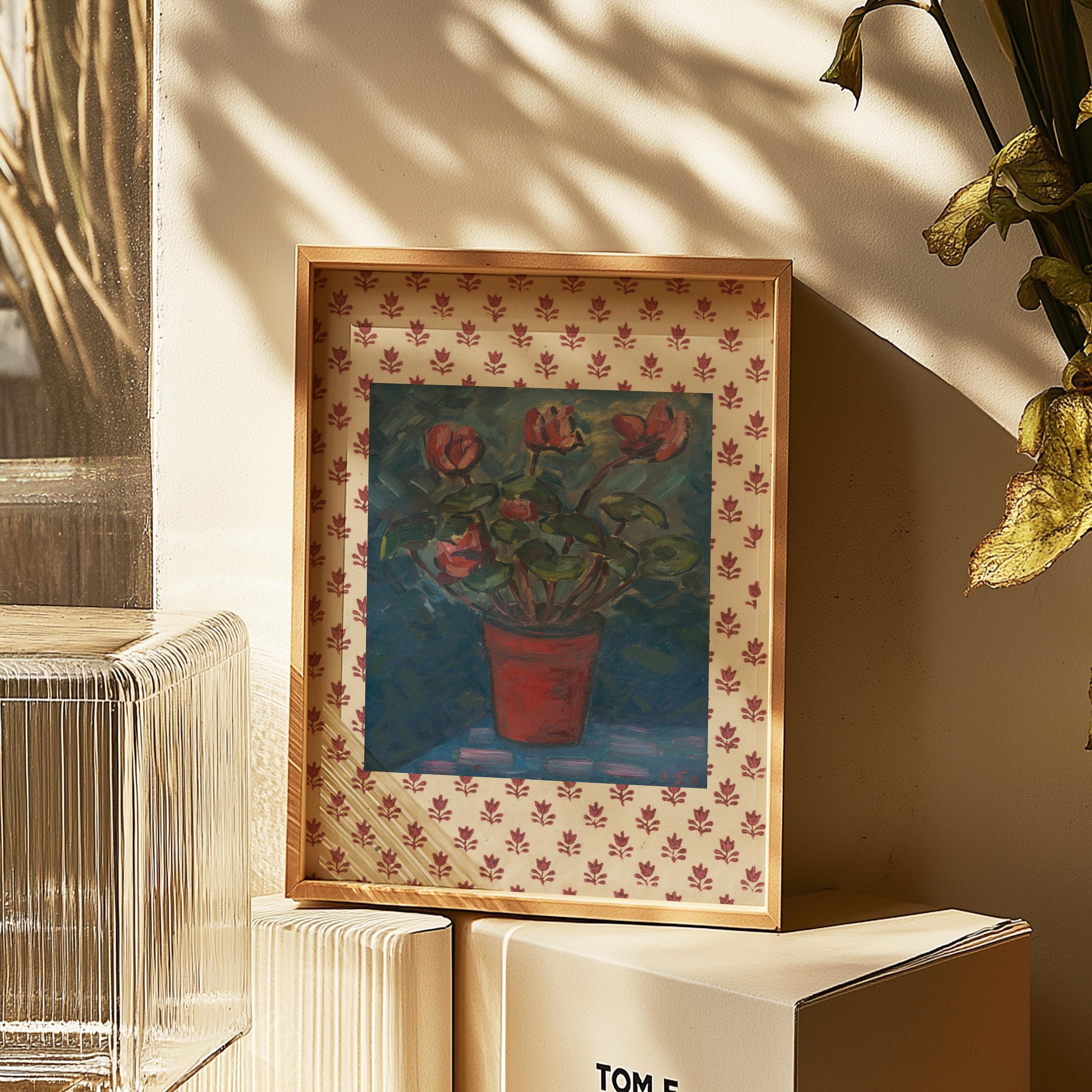 Vintage Botanical Prints: Red Floral Poster, Antique Flower Art for Nursery Decor, Retro Wall Art & Decorative Print