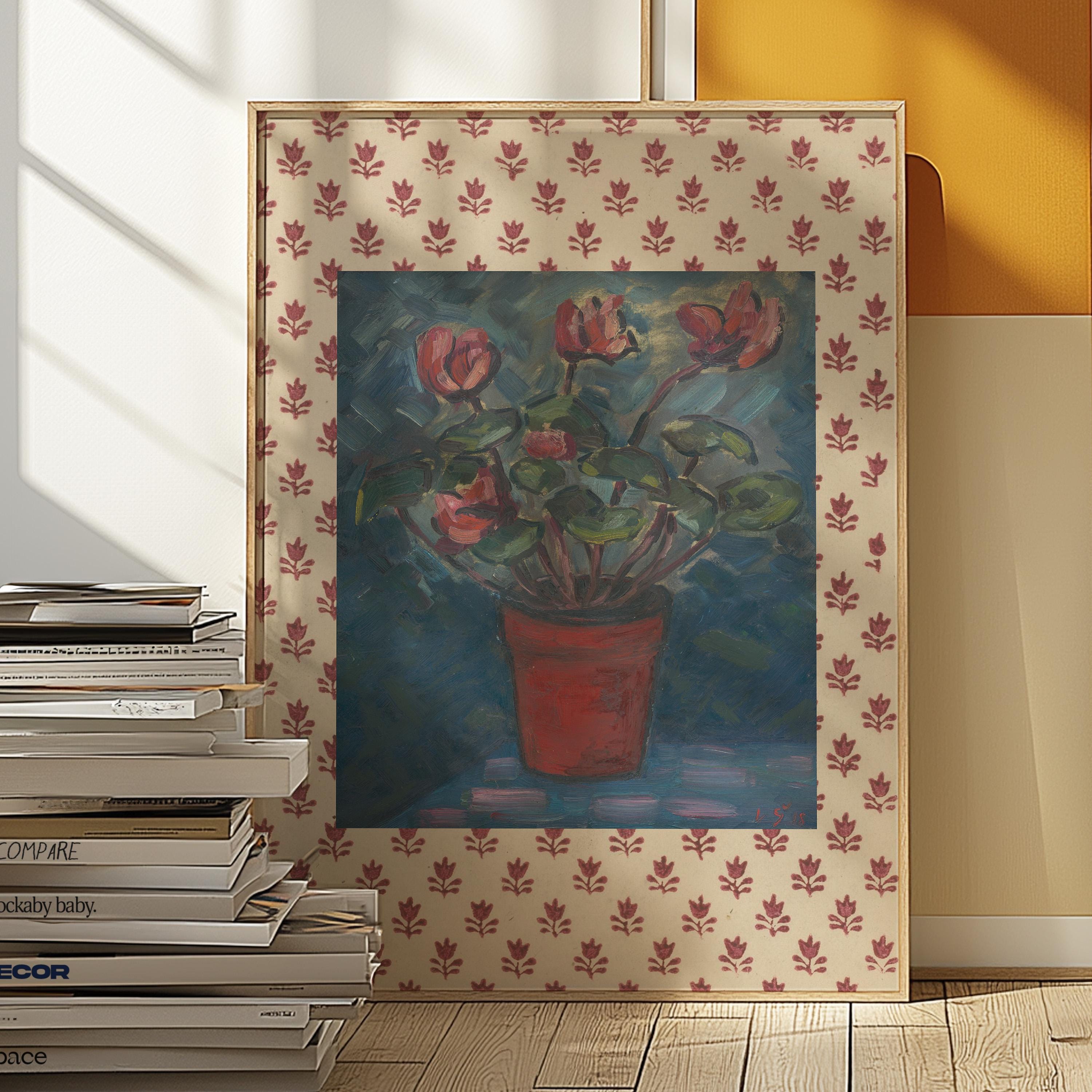 Vintage Botanical Prints: Red Floral Poster, Antique Flower Art for Nursery Decor, Retro Wall Art & Decorative Print