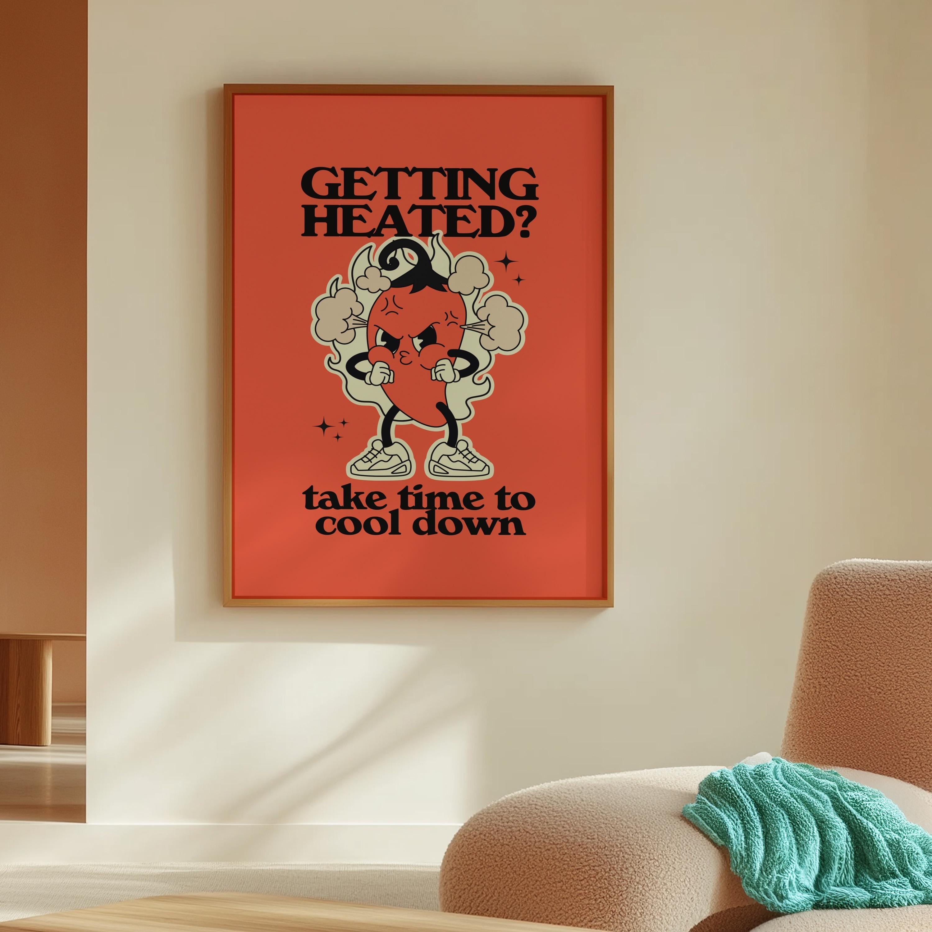 Kids Room Decor: Class Decor School Poster, Calm Classroom Art Print, Red Wall Art, Retro Cartoon Inspiration for Kids, Calm Art