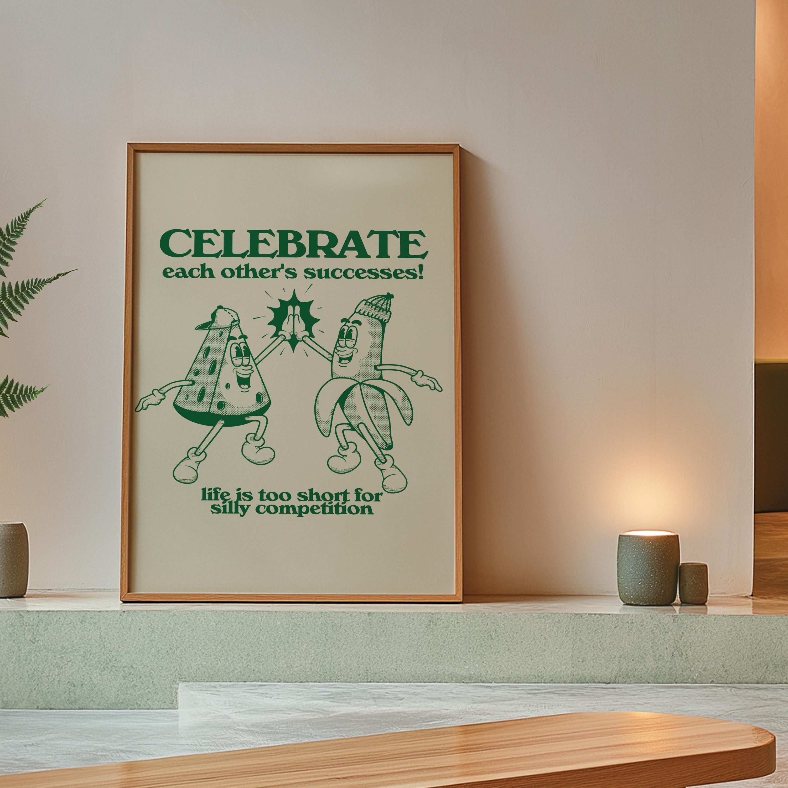 Kids Room Decor: Class Decor School Poster, Teamwork Classroom Art Print, Green Wall Art, Retro Cartoon Inspiration for Kids, Cute Art