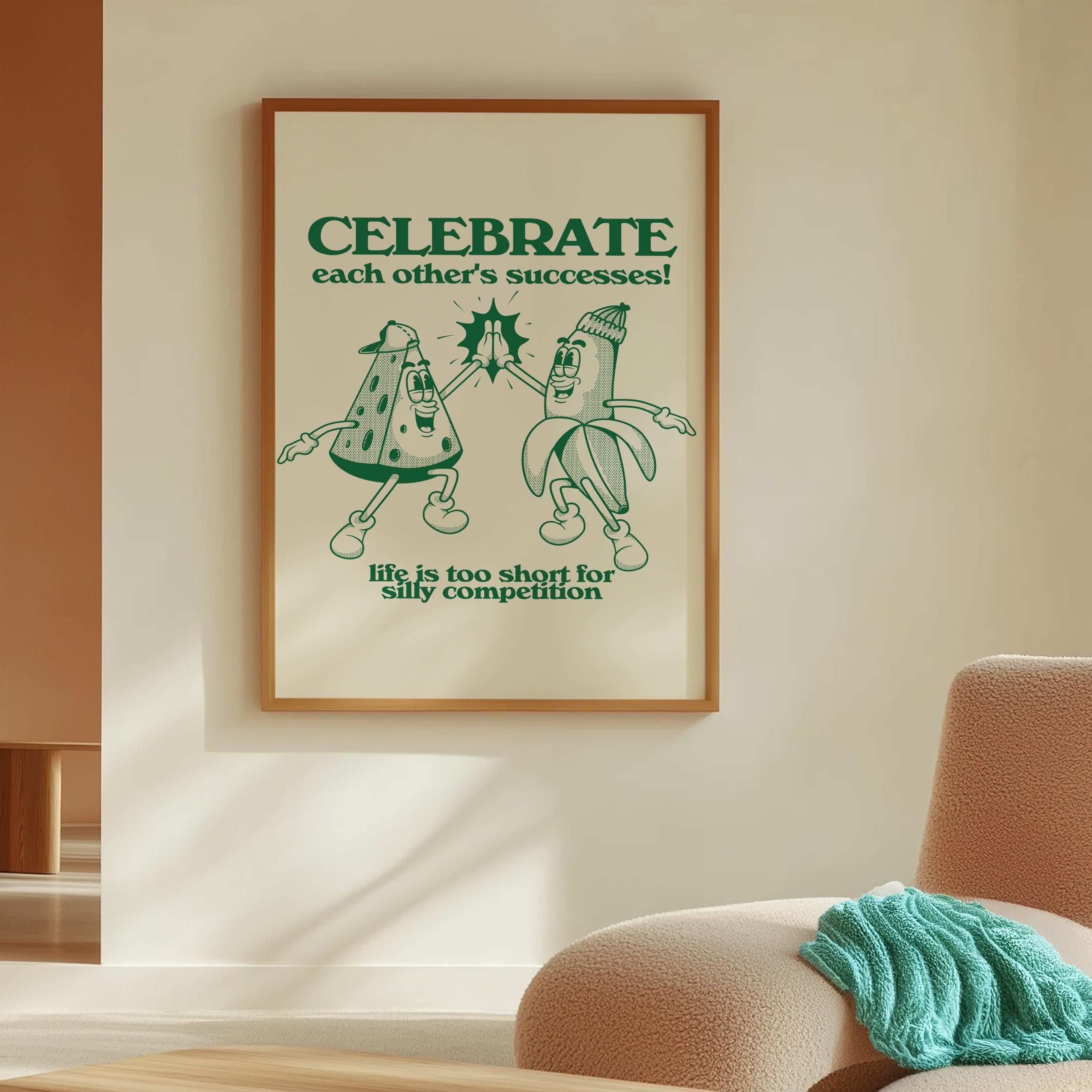 Kids Room Decor: Class Decor School Poster, Teamwork Classroom Art Print, Green Wall Art, Retro Cartoon Inspiration for Kids, Cute Art