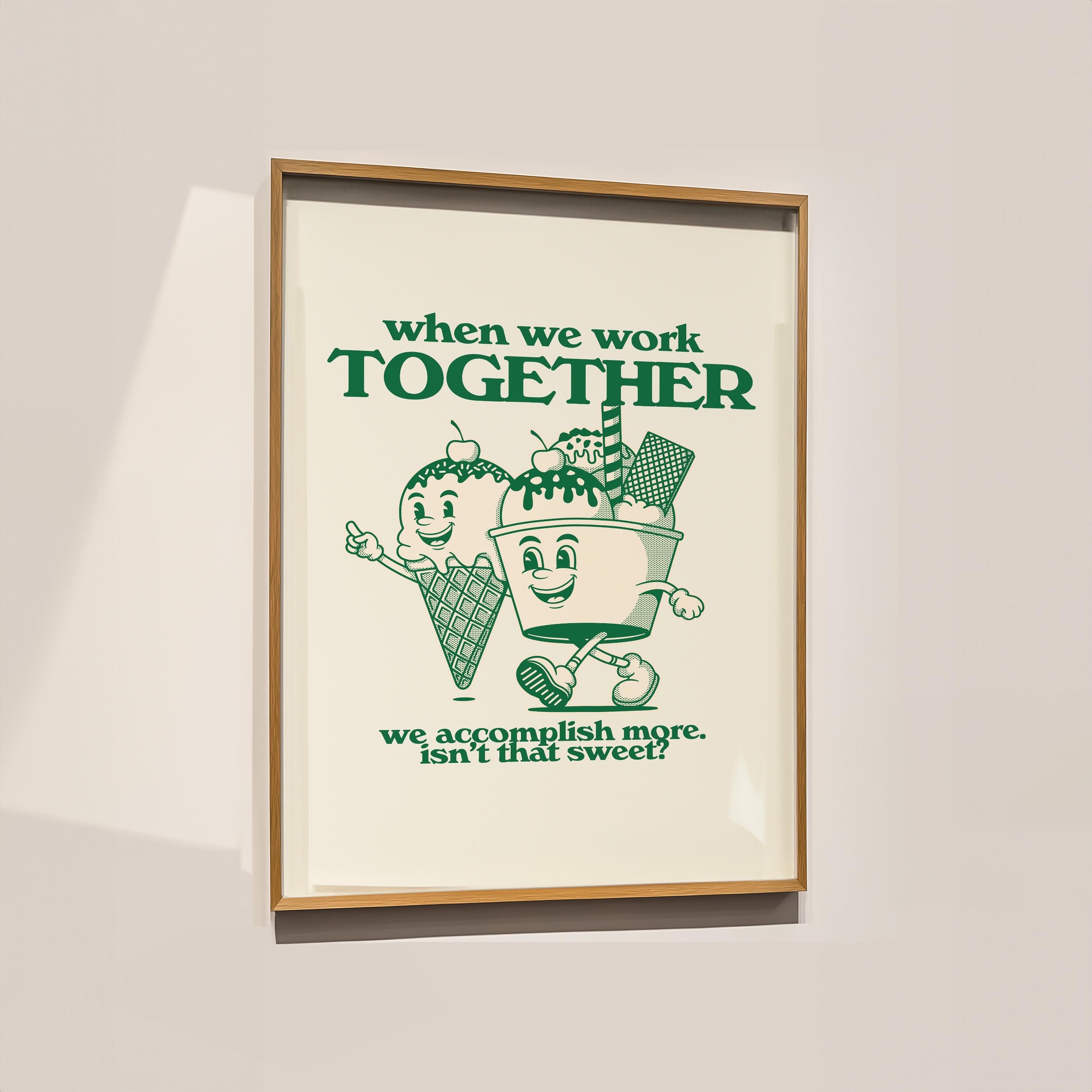 Kids Room Decor: Class Decor School Poster, Teamwork Classroom Art Print, Green Wall Art, Retro Cartoon Inspiration for Kids, Team Art