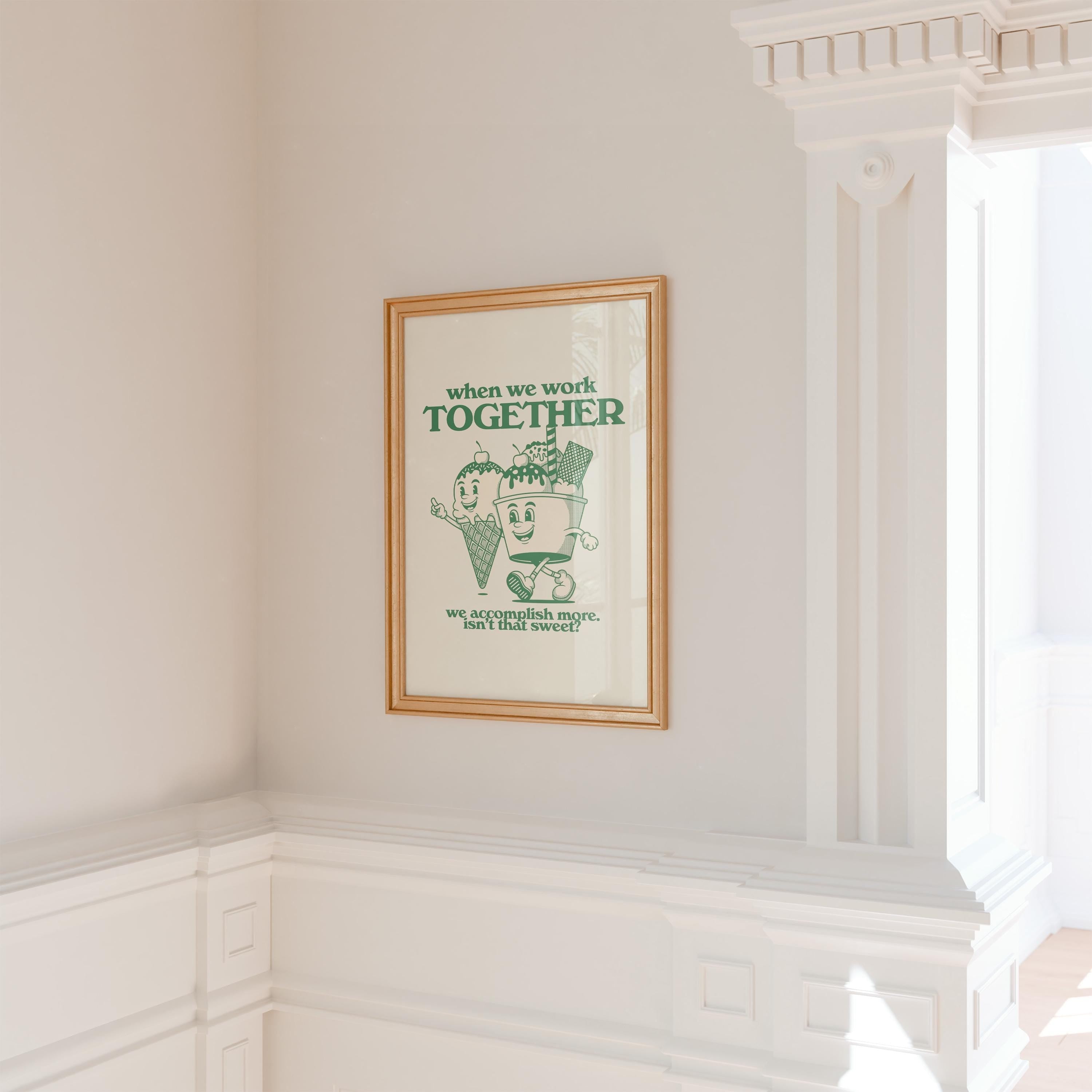 Kids Room Decor: Class Decor School Poster, Teamwork Classroom Art Print, Green Wall Art, Retro Cartoon Inspiration for Kids, Team Art