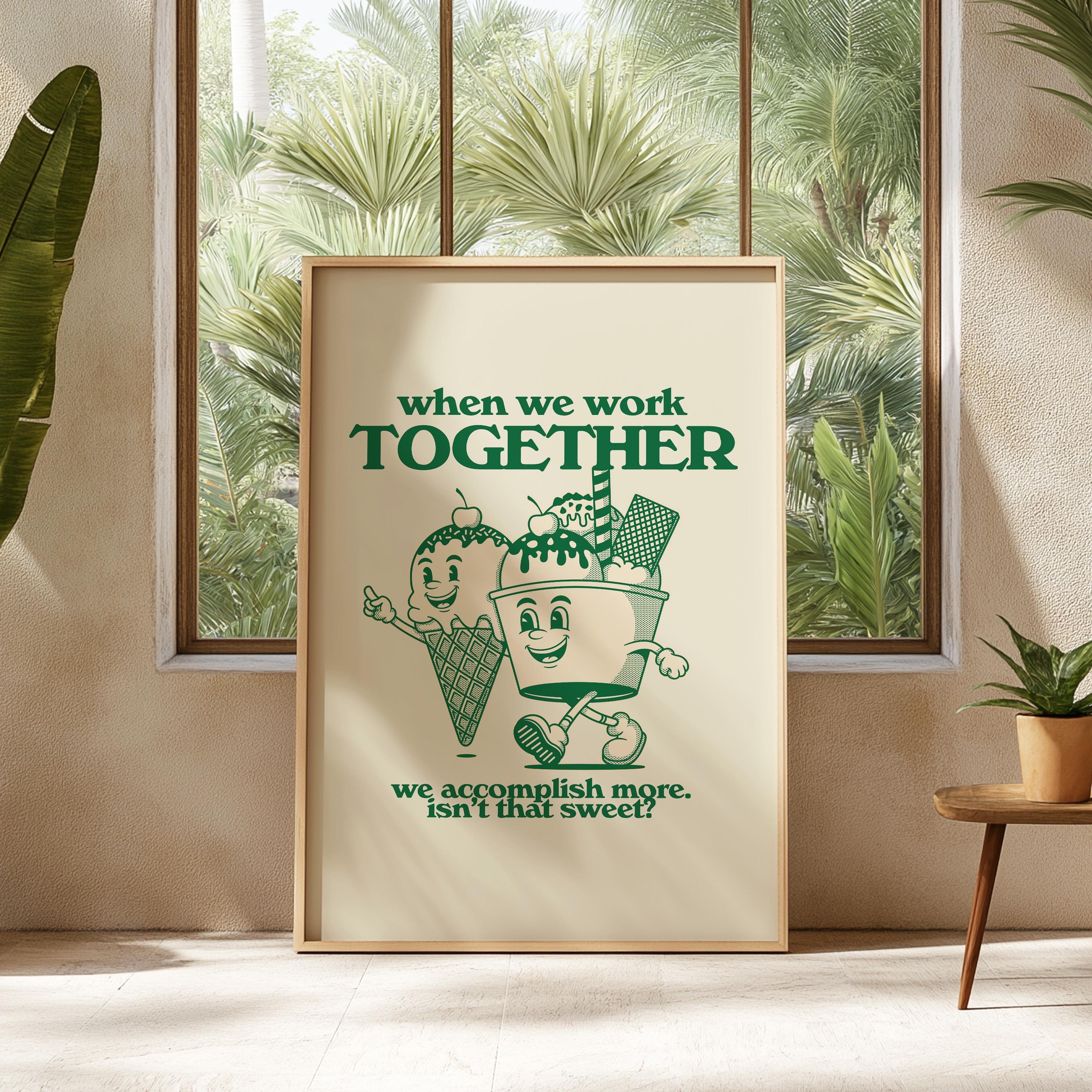 Kids Room Decor: Class Decor School Poster, Teamwork Classroom Art Print, Green Wall Art, Retro Cartoon Inspiration for Kids, Team Art