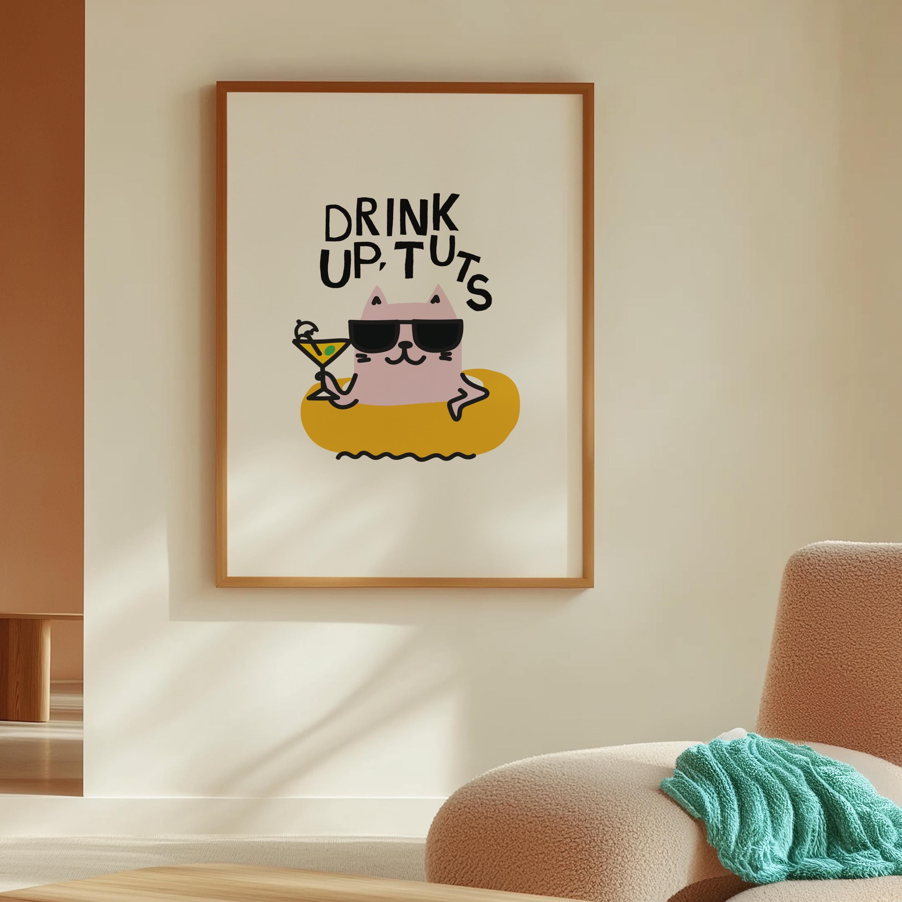 Cute Kittens Art Print, Retro Decor for Home, Funny Wall Art, Y2K Girly Decor, Vintage Kittens, Perfect for Bar Cart