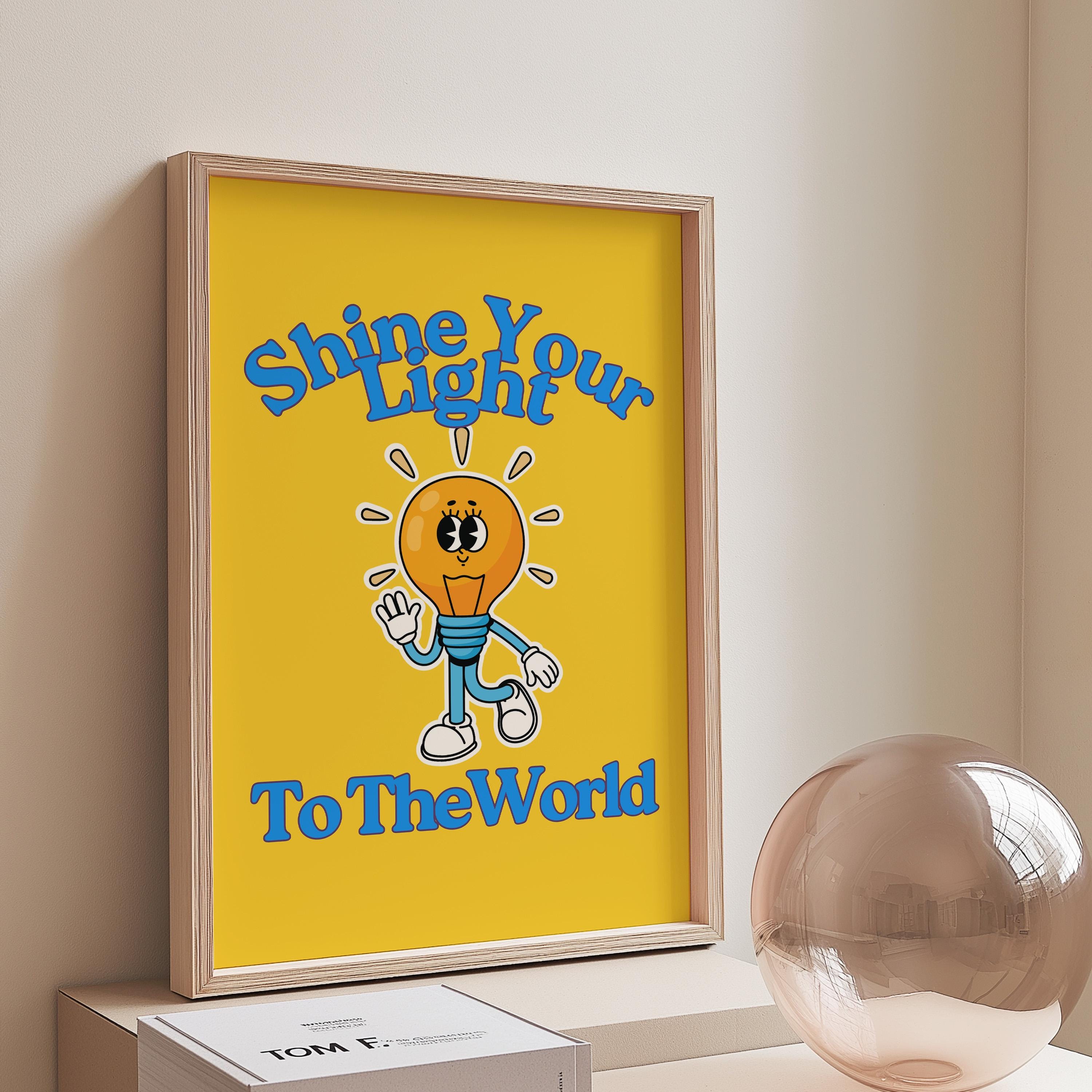 Kids Room Art Print - Cute Positive Cartoon Vintage Mascot Art, Downloadable Trendy Lightbulb Poster for Classroom Decor