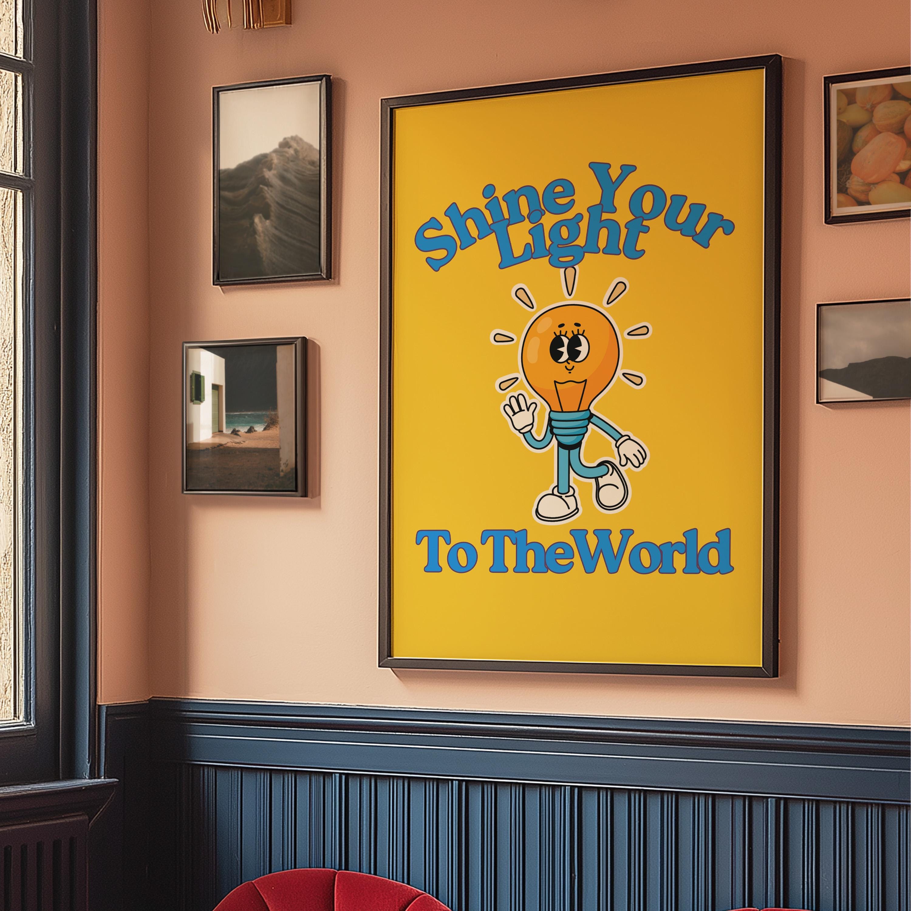 Kids Room Art Print - Cute Positive Cartoon Vintage Mascot Art, Downloadable Trendy Lightbulb Poster for Classroom Decor