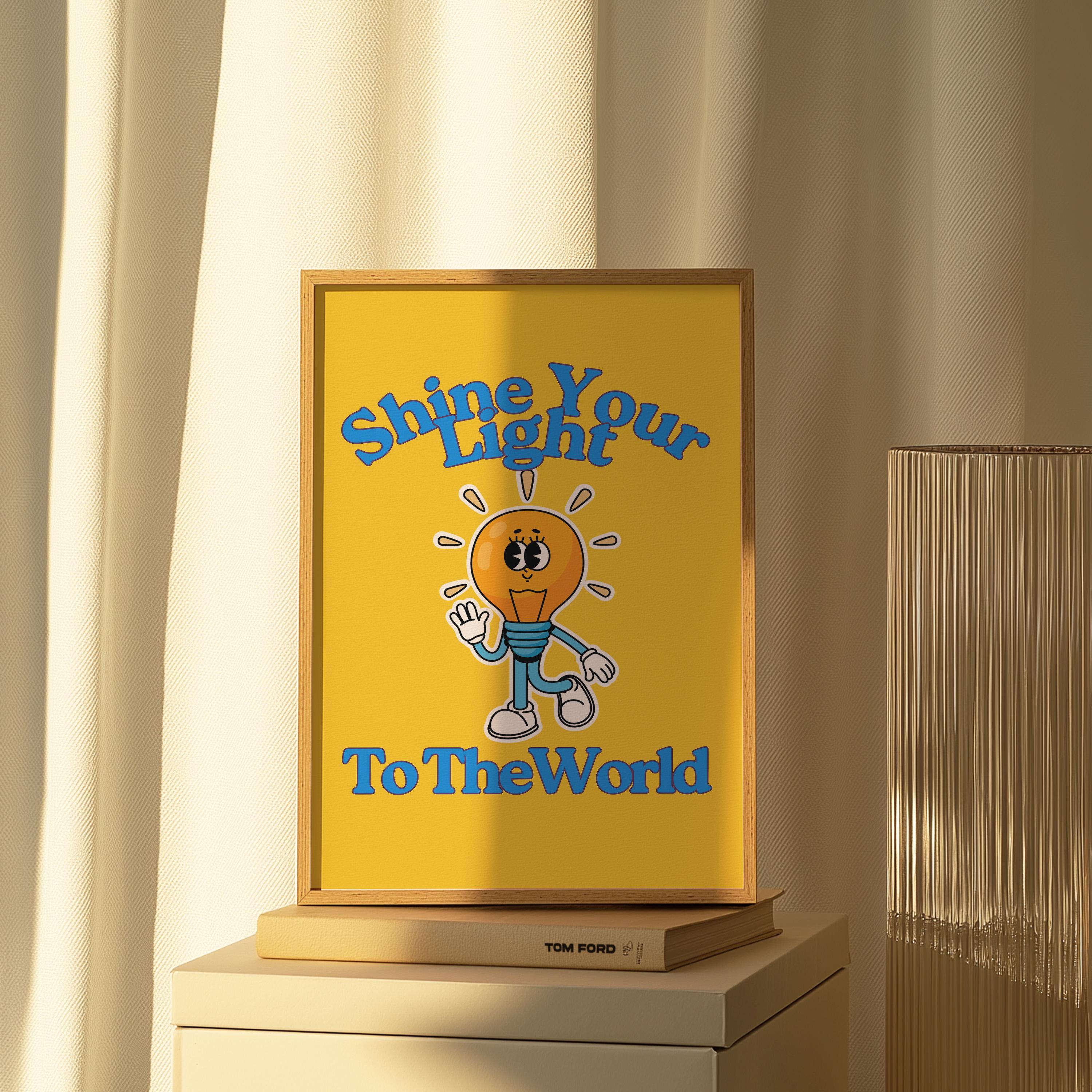 Kids Room Art Print - Cute Positive Cartoon Vintage Mascot Art, Downloadable Trendy Lightbulb Poster for Classroom Decor