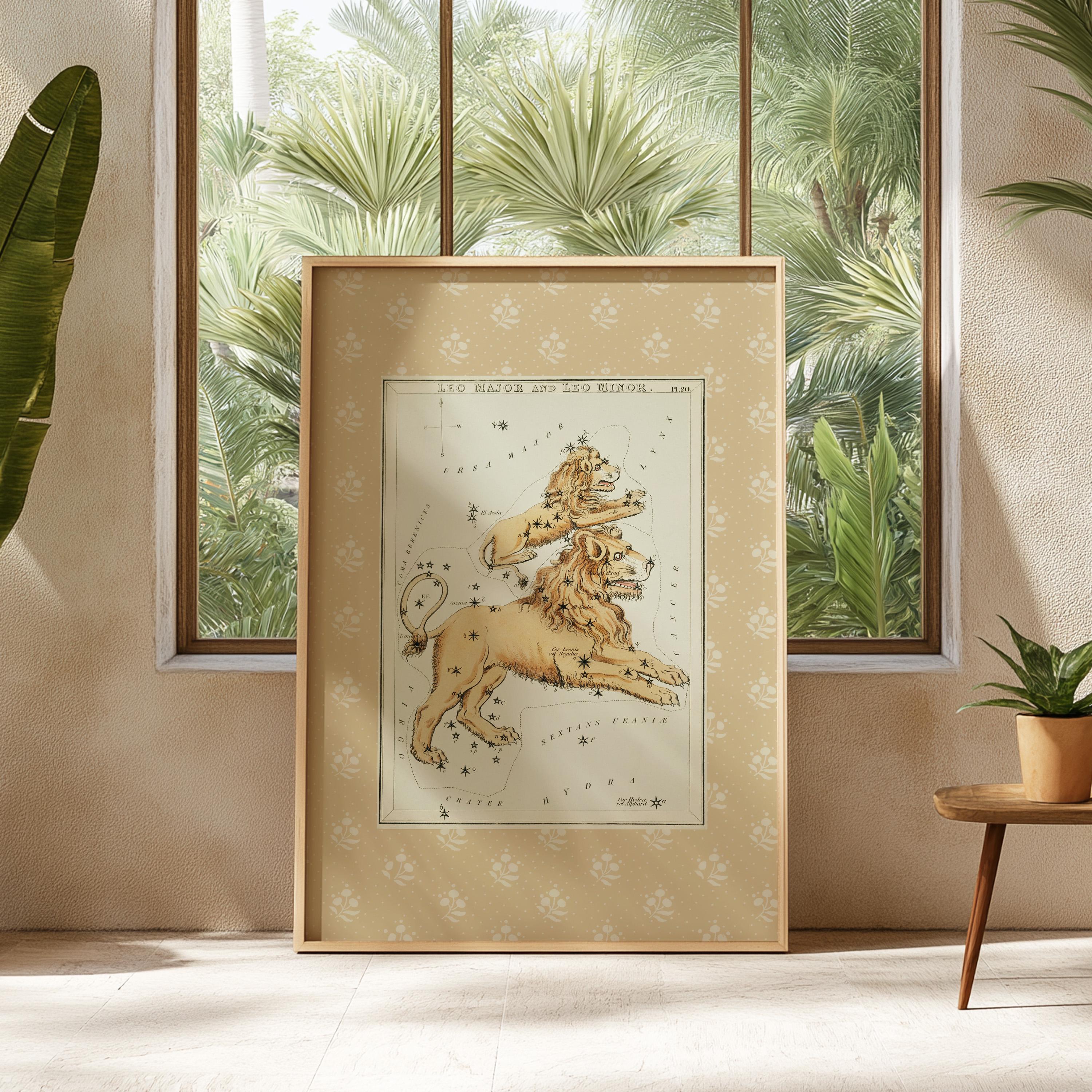 Astrology Art Print, Astrology Gift, Zodiac Gifts, Vintage Leo Poster,Antique Map, Vintage Map Print, Celestial Home Decor, Dark Academia