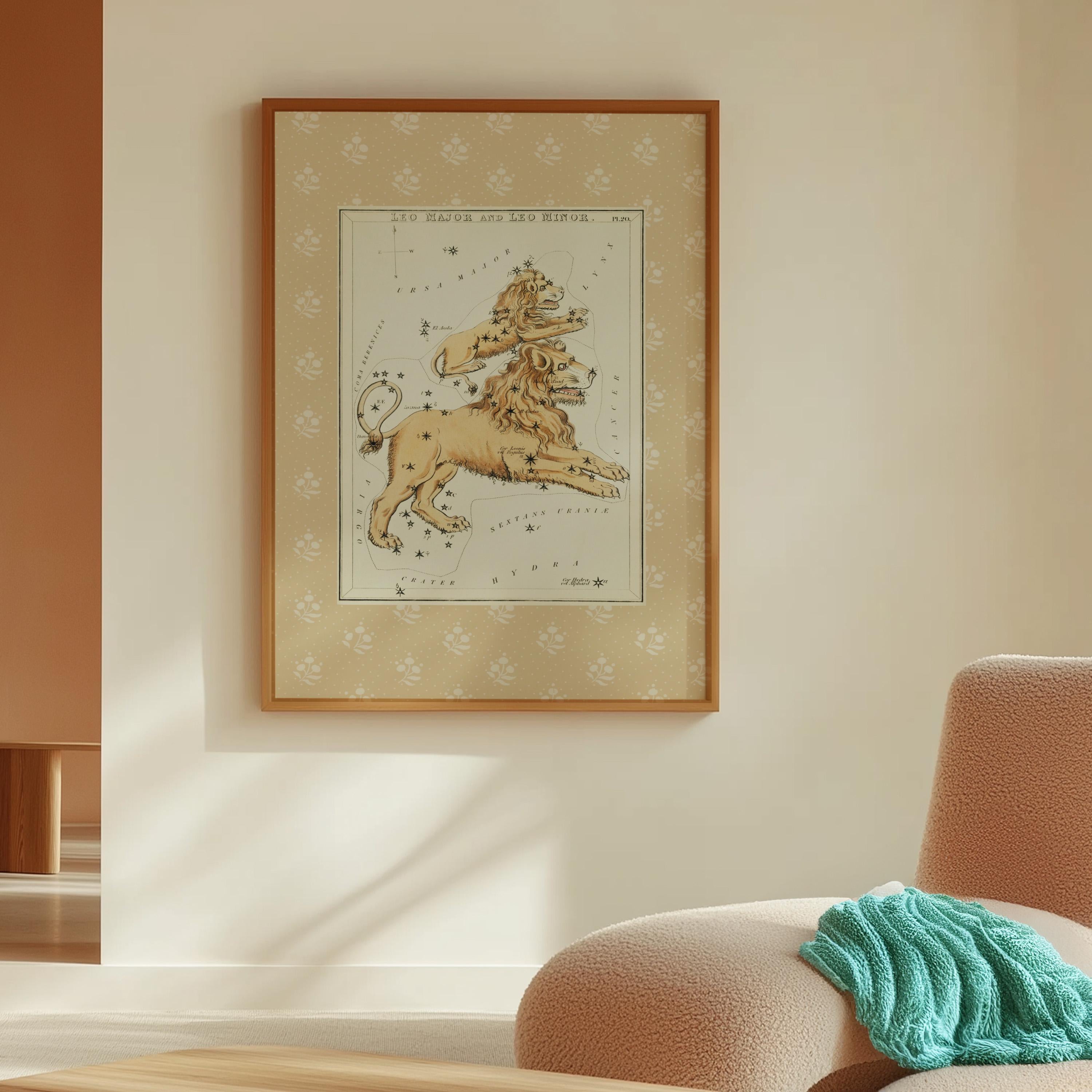 Astrology Art Print, Astrology Gift, Zodiac Gifts, Vintage Leo Poster,Antique Map, Vintage Map Print, Celestial Home Decor, Dark Academia