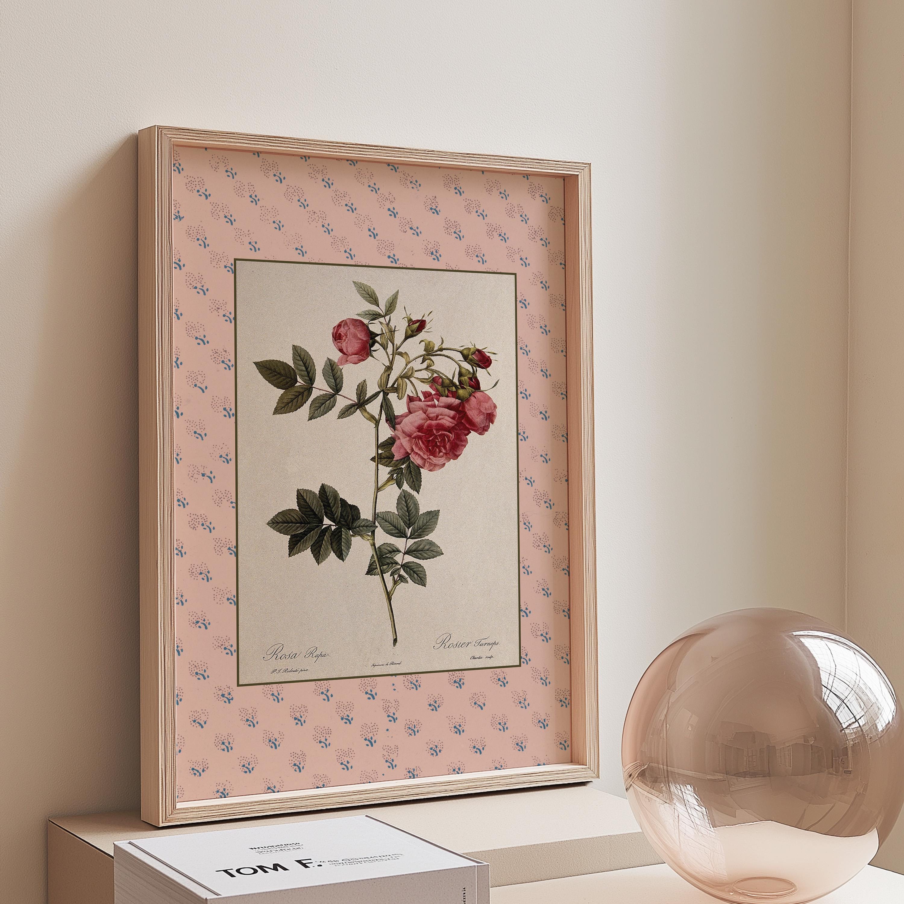 Vintage Botanical Prints: Pink Floral Poster & Antique Flower Art for Nursery Decor, Retro Wall Art Decor, Pink Vintage Art, Pink Antique