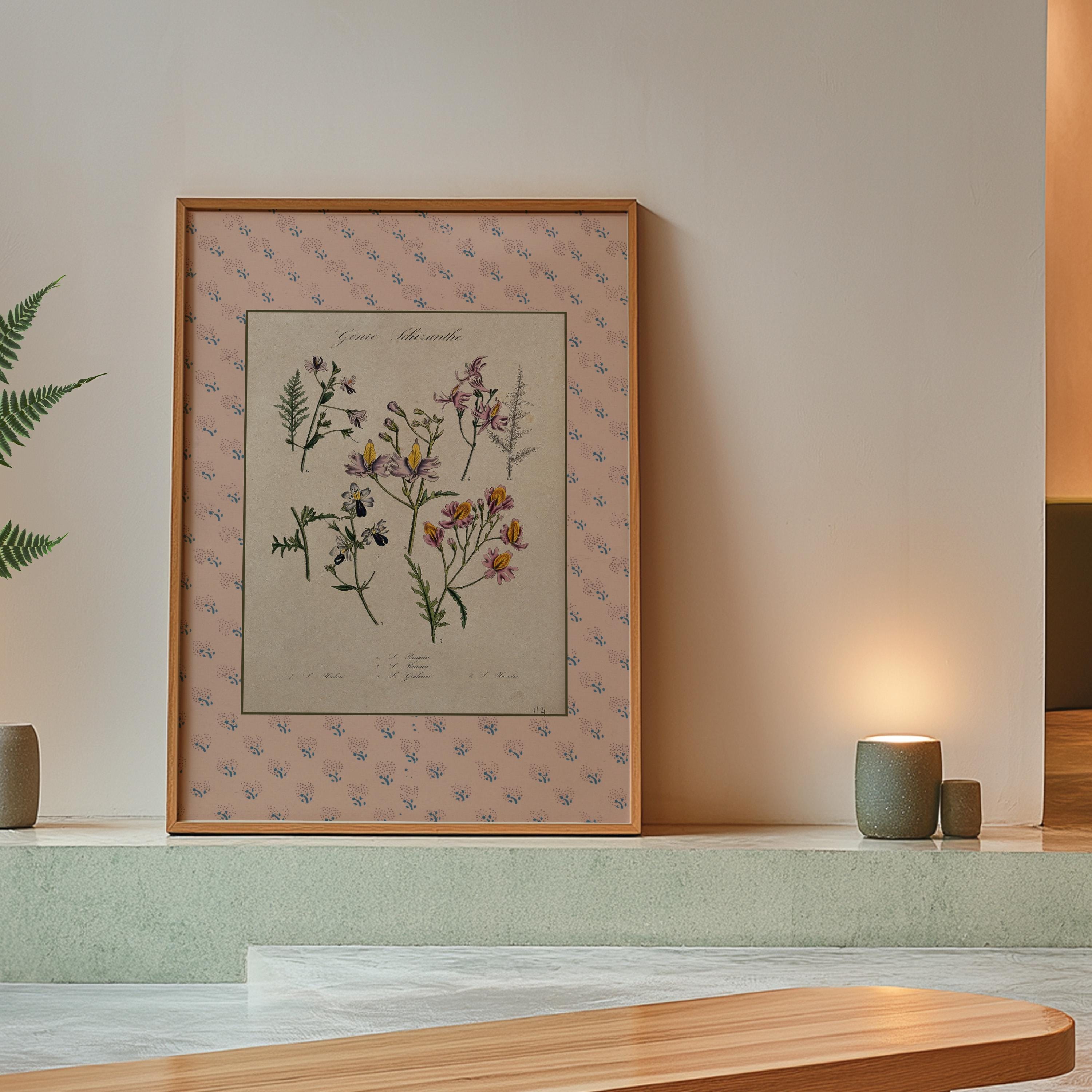 Vintage Botanical Prints, Block Print Floral Poster, Botanical prints, Antique Prints, Vintage Flower Art, Nursery Prints, Pink Prints