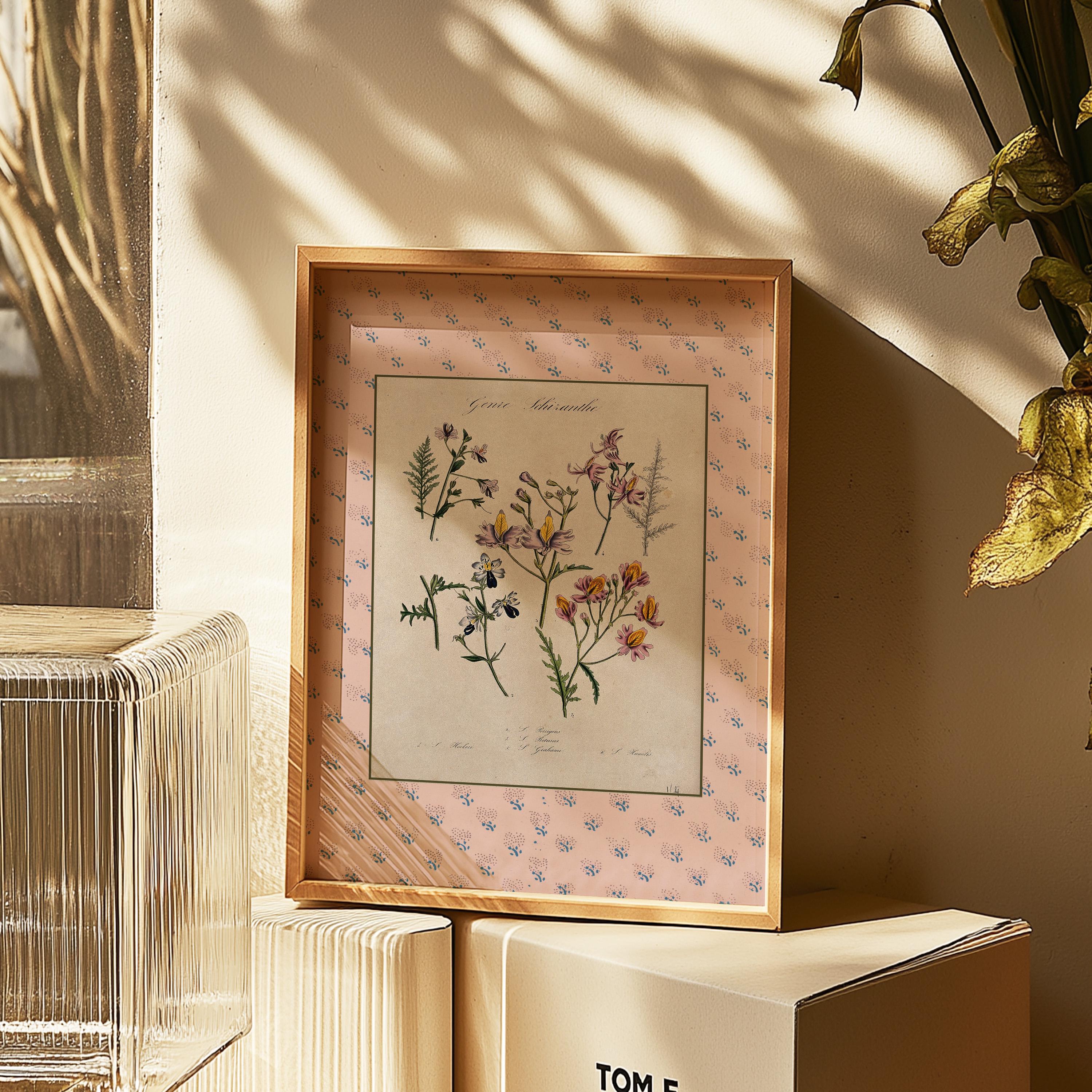 Vintage Botanical Prints, Block Print Floral Poster, Botanical prints, Antique Prints, Vintage Flower Art, Nursery Prints, Pink Prints