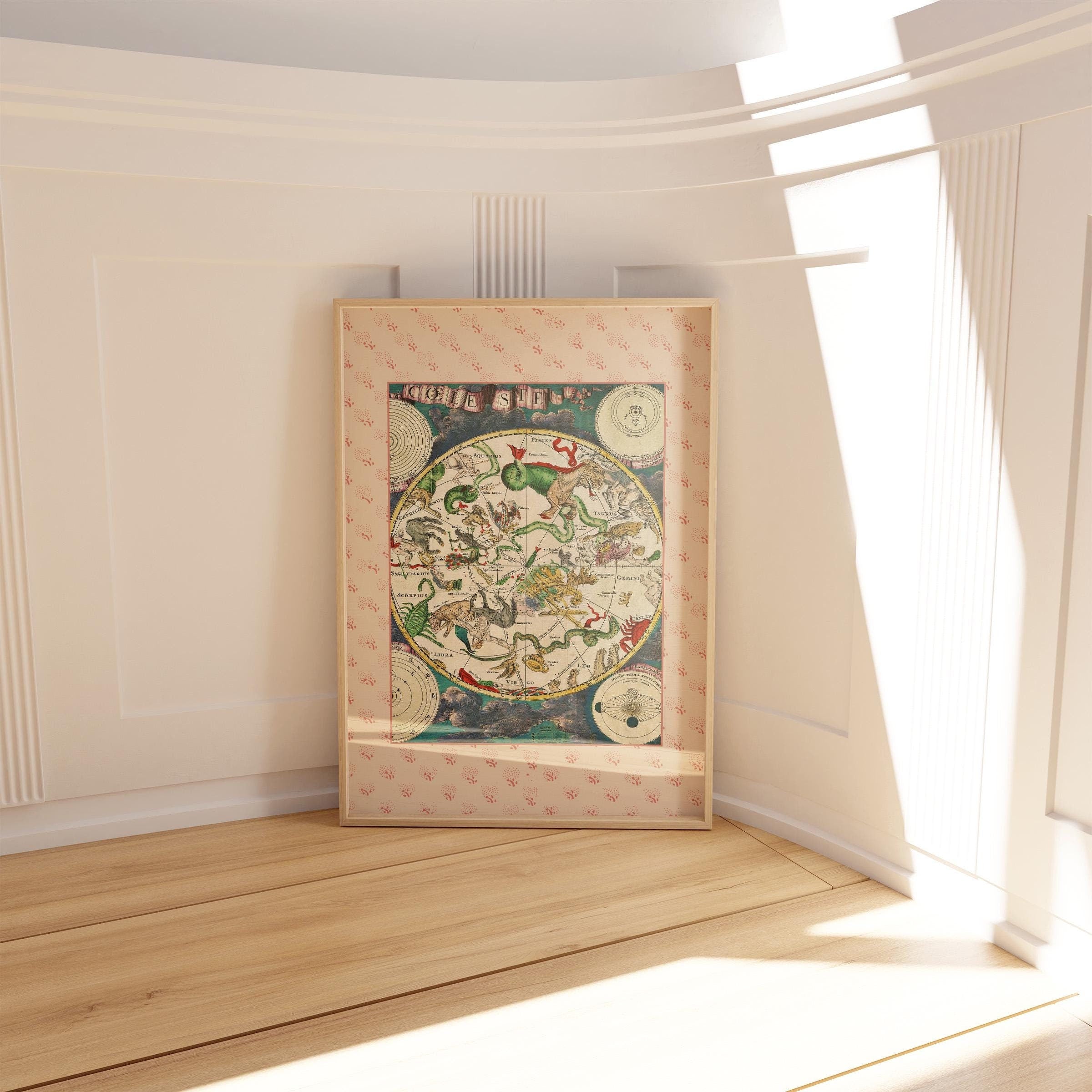 Zodiac Poster - Vintage Astrology Wall Art, Cosmos Solar System Print, Stars Map Home Decor, Zodiac Art for Astrology Lovers